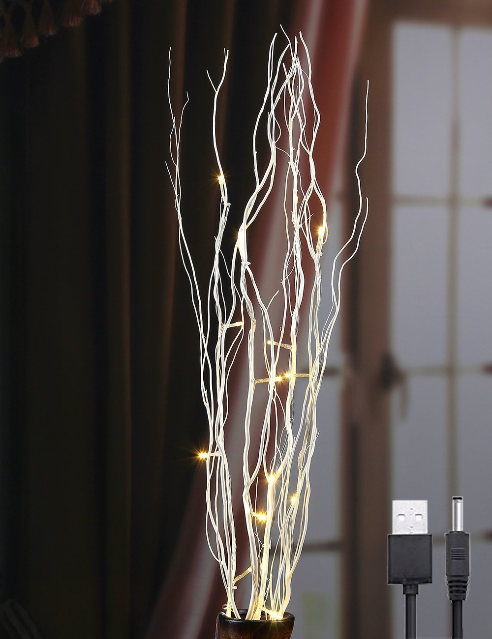 LIGHTSHARE 36-Inch 16LED Natural Willow Twig Lighted Branch, USB & Battery Powered, White Branch, Model YLT16W