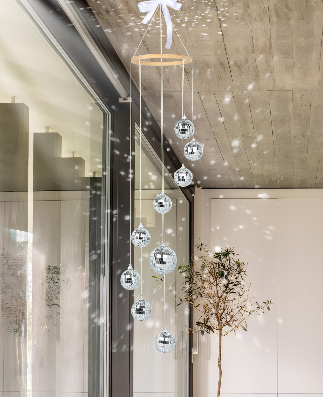 AceList Disco Ball Decor Sun Catcher Spiral Spinner 35 Inch Handmade, Indoor Use, Model GZ-HM021SV-FBA, Color Spiral