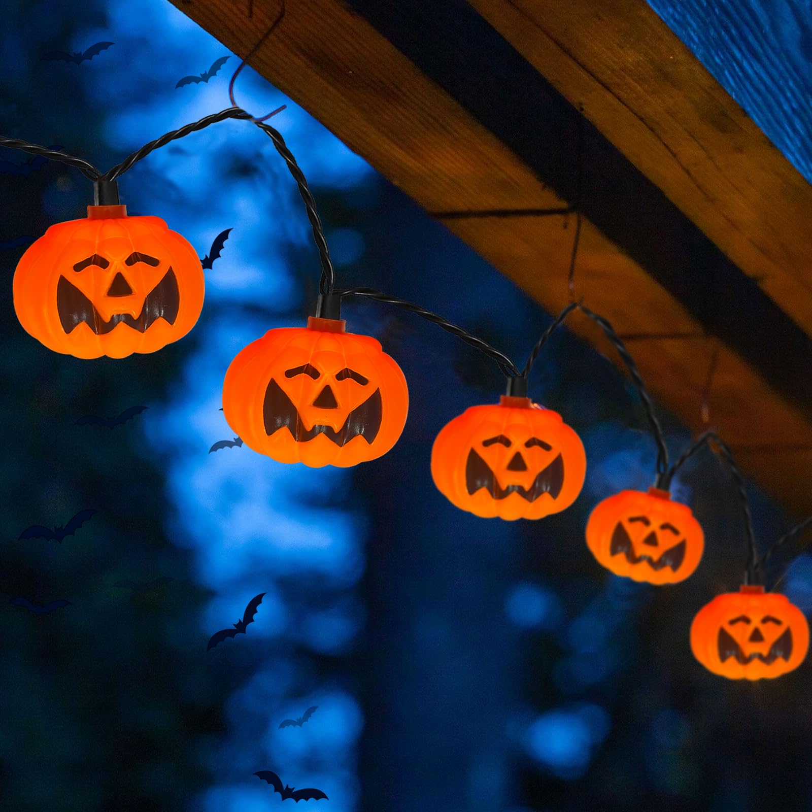 Sunsgne Halloween Pumpkin String Lights, 8.5Ft Halloween String Lights With 10 Led Pumpkin Lights, Plug In Outdoor Halloween Lights For Window Bedroom Decor