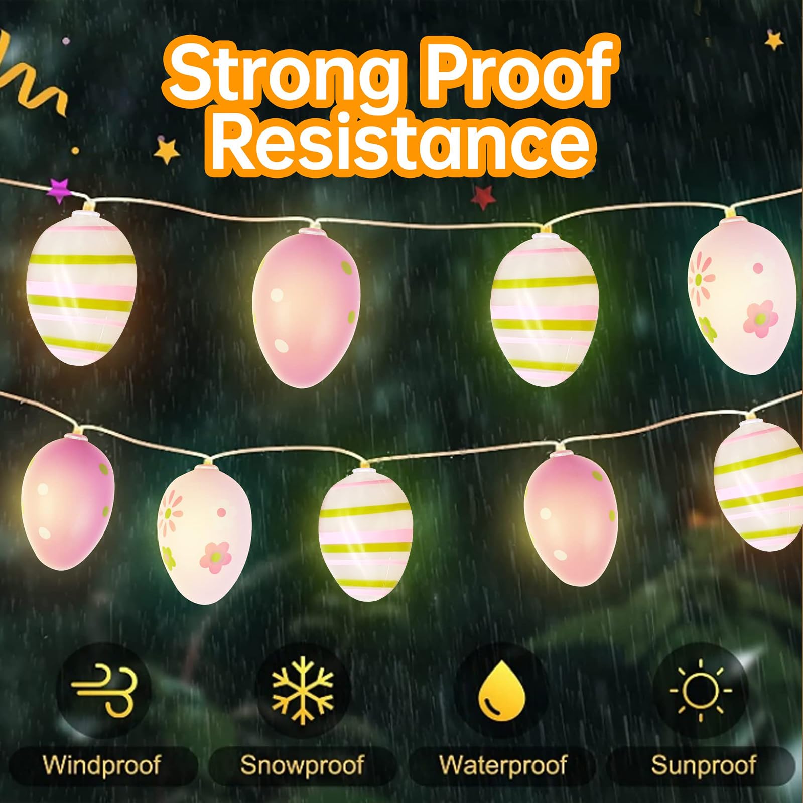 Njn Easter Eggs String Lights Battery Operated 10 Ft 20 Led Fairy String Lights For Easter Decor Party Home Indoor Outdoor Garde