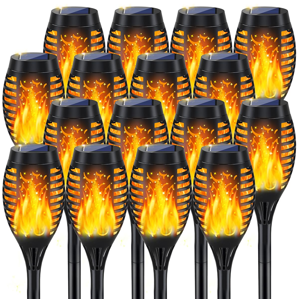 MIUSIKIT 16Pack Outdoor Solar Lights for Yard, Solar Flame Lights for Outside Decorations, Solar Pathway Lights Outdoor Waterpro