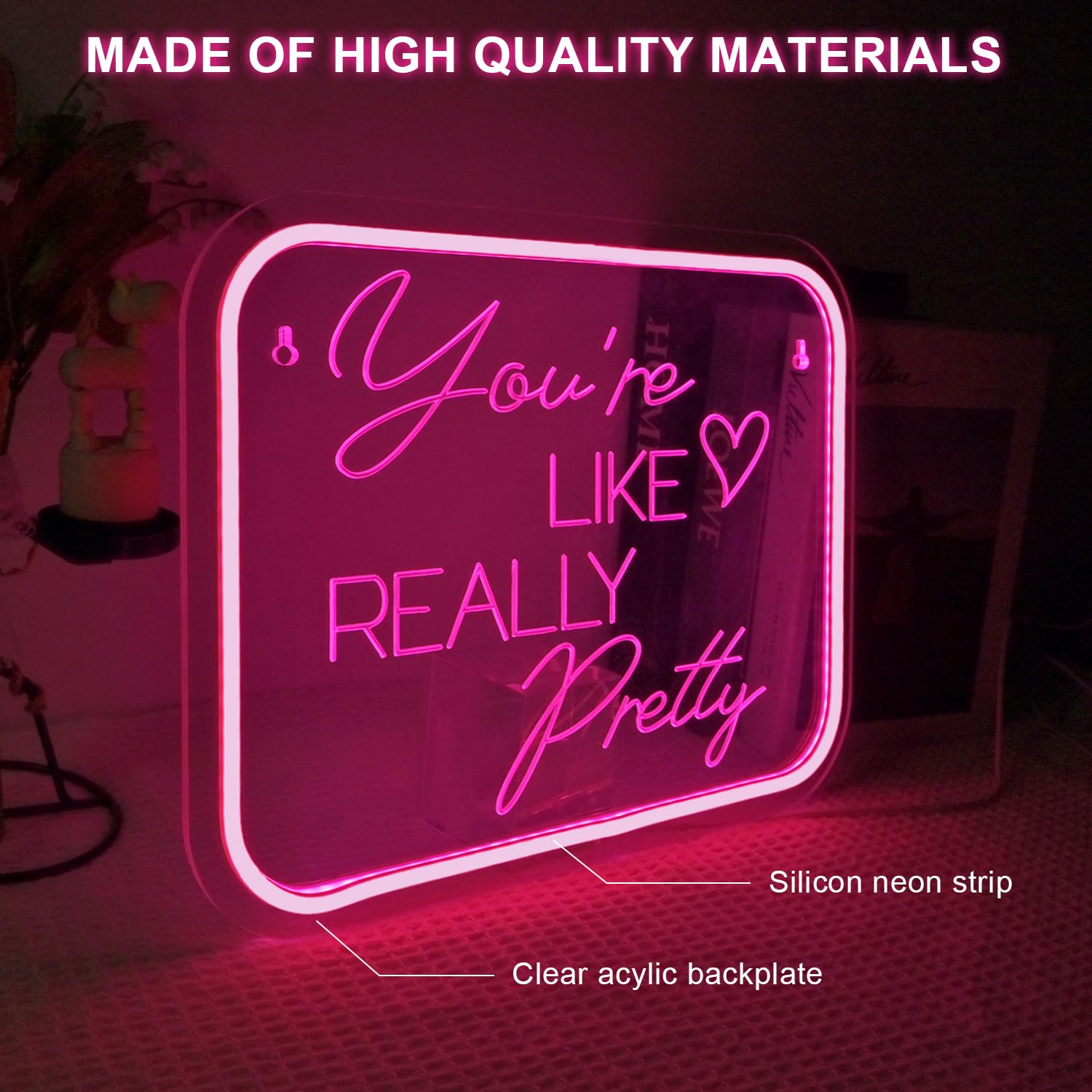 LUCUNSTAR Neon Sign for Wall Decor, Pink LED Light with Dimmable Switch, USB Powered Acrylic, Perfect for Bedroom and Wedding Decor