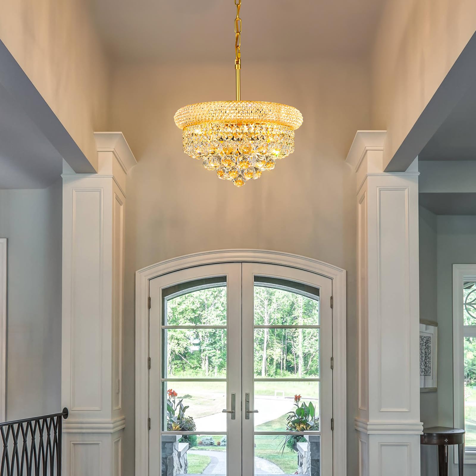 Gifarich Crystal Chandelier - Gold 4-Light Dining Room Light Fixture, D15'', Model 8846-4, Empire Style for Kitchen and Entryway