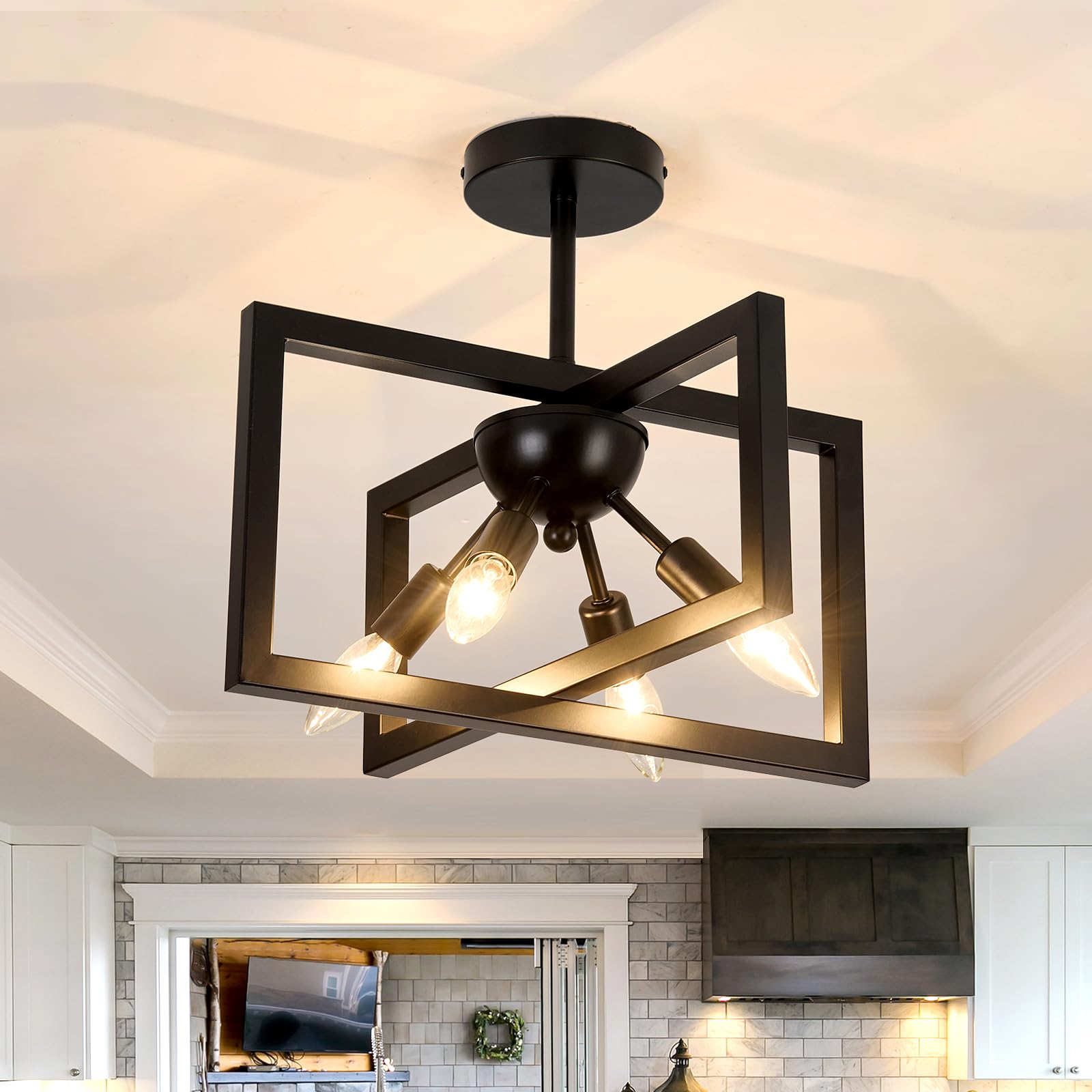 ZGLAOJT 4-Lights Ceiling Light Fixture Modern Iron Semi Flush Mount Chandelier F-1438 for Bedroom Kitchen Living Room Black