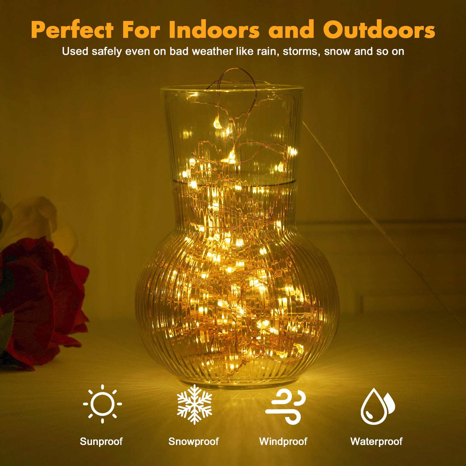 Lezoura Fairy Lights Plug In, 33Ft 100 Led String Lights Warm White Copper Wire Light Indoor Outdoor Starry String Lights For Patio Garden Bedroom Party Decoration