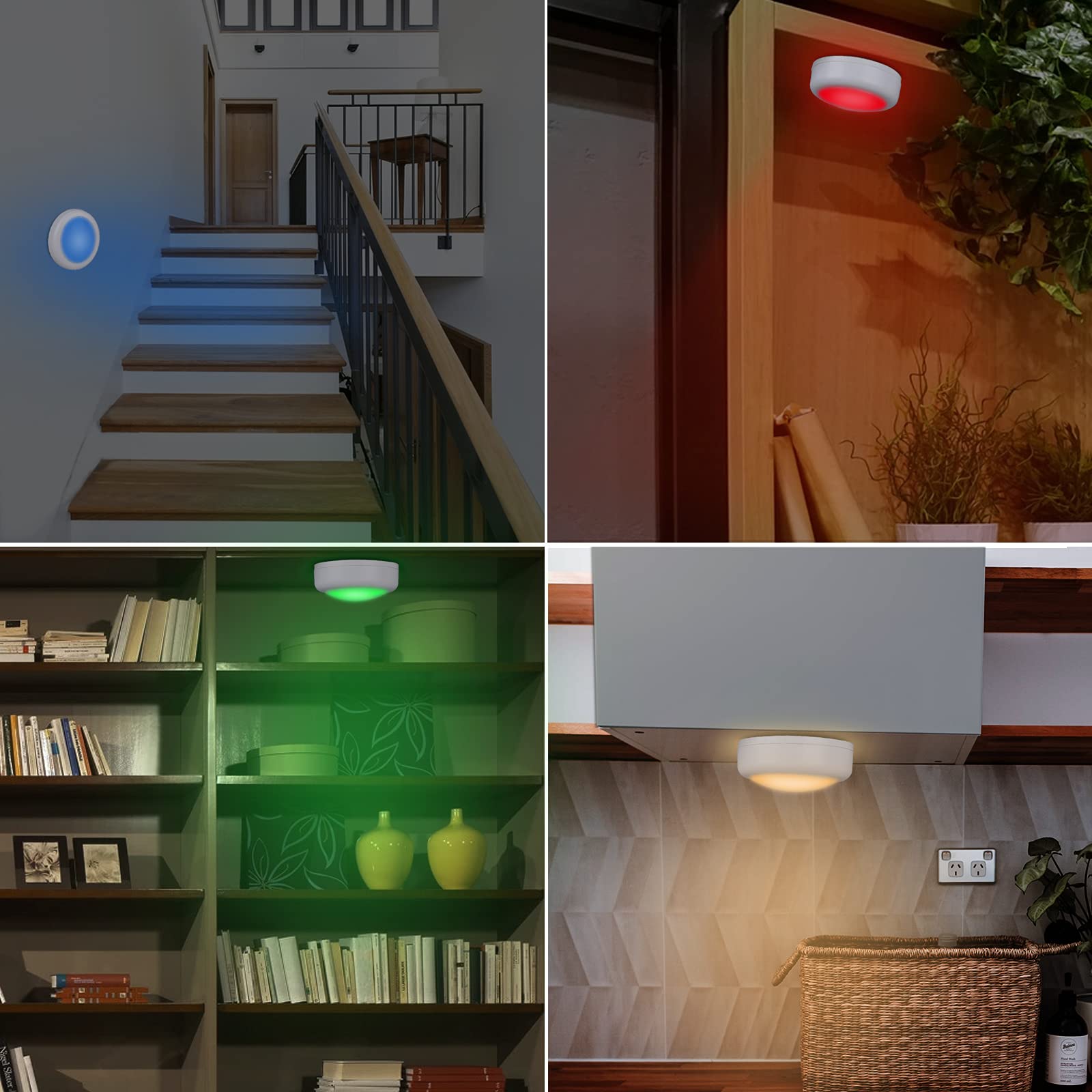 Cadrim LED Puck Lights, 13 Color Changeable, Dimmable, Battery Powered, 3 Pack, Multicolor, Model NCG16608