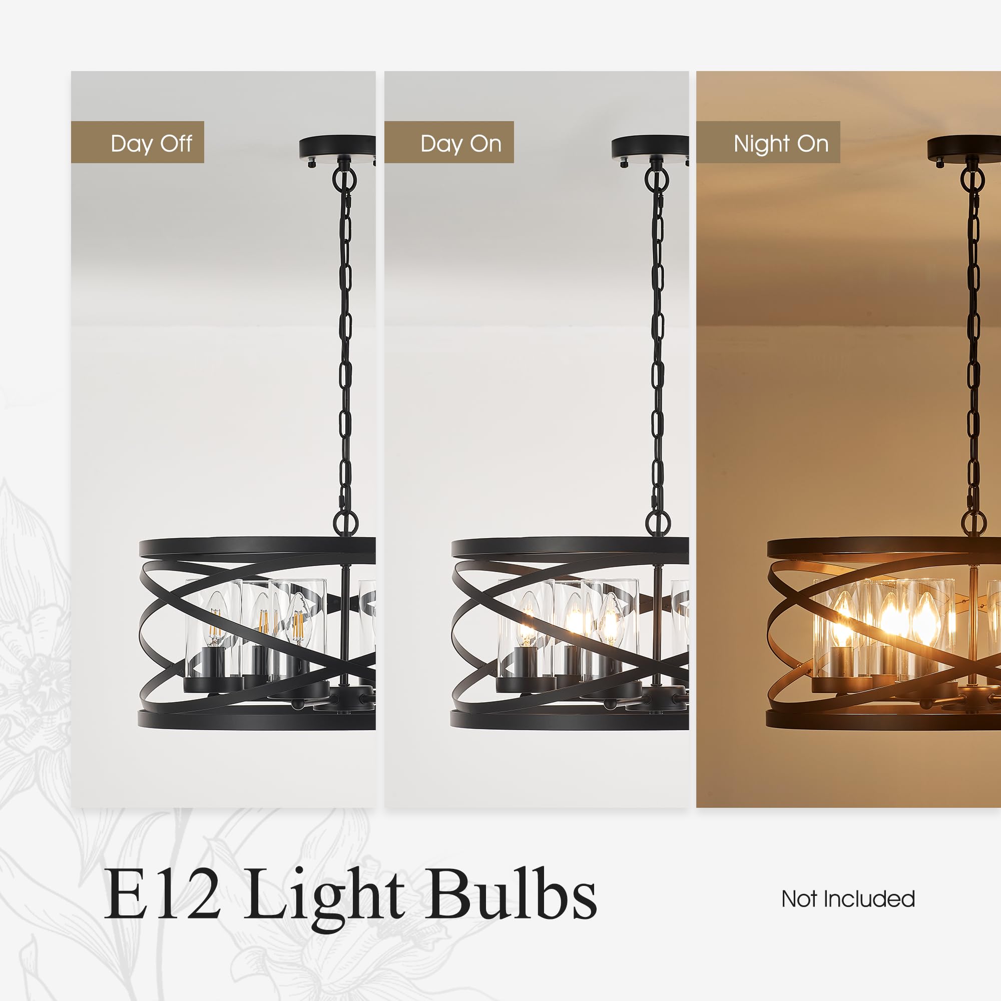 Faibra 6-Light Farmhouse Drum Pendant Light,21.65'' Nature Wood Texture Vintage Rustic Chandeliers Black Metal Industrial Glass