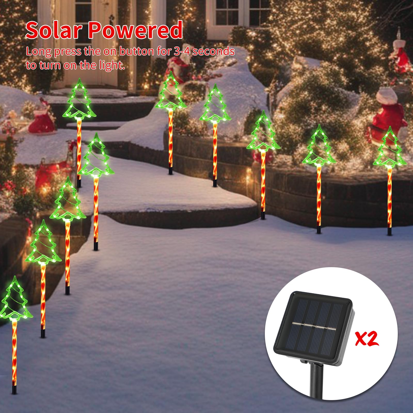 Christmas Solar Pathway Lights Outdoor Decorations  8 Modes Xmas Tree Candy Lights Waterproof Led Garden Stake Light For Walkway Yard Lawn Porch Holiday Decor 10-Pack (Red Tube Tree  10 Pack)