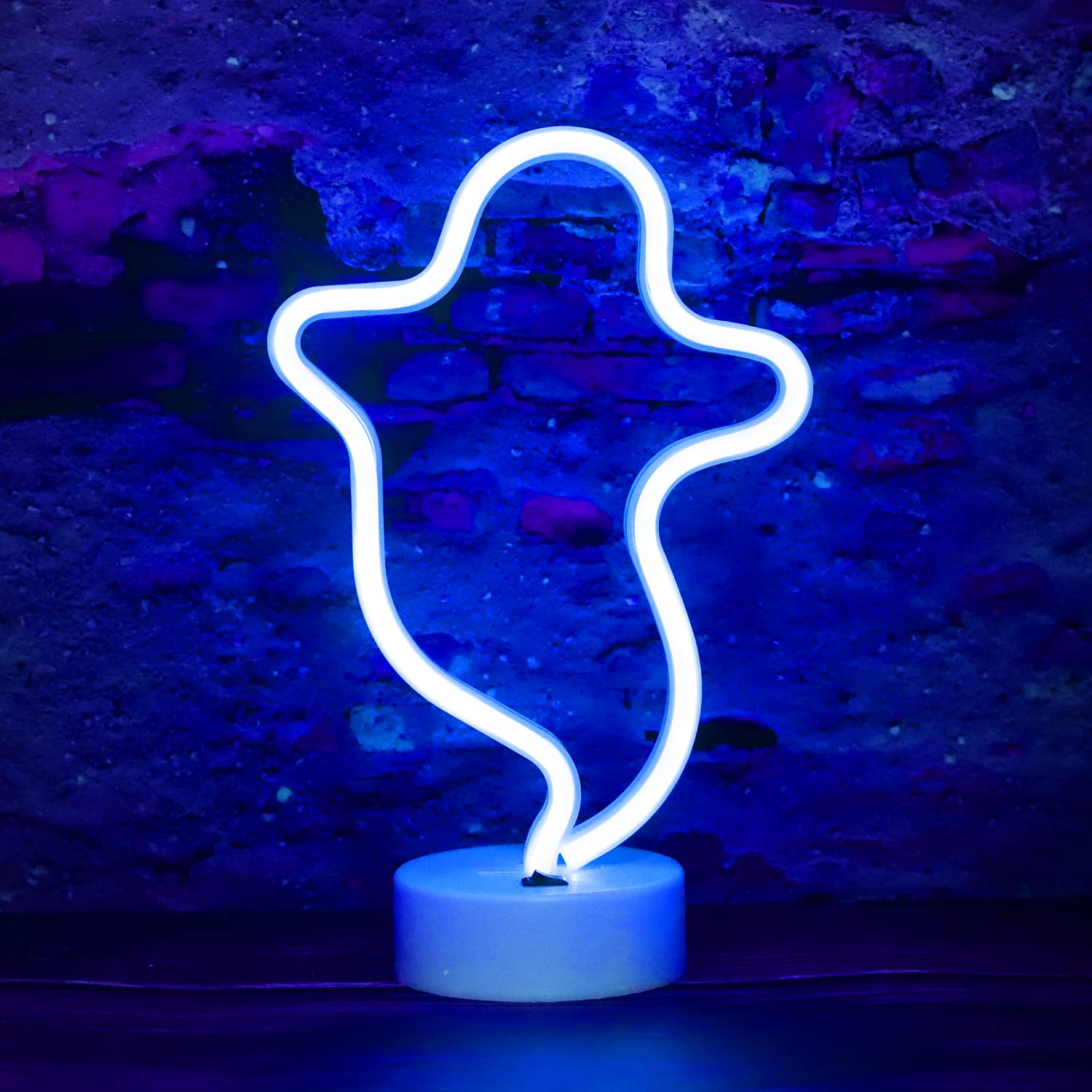 Ghost Neon Lights Halloween Decorations, Spooky Shape Neon Signs Night Lights Battery Operated/Usb For Gothic, Wall Party Christmas Decor-Ghost With Holder Base(Green)