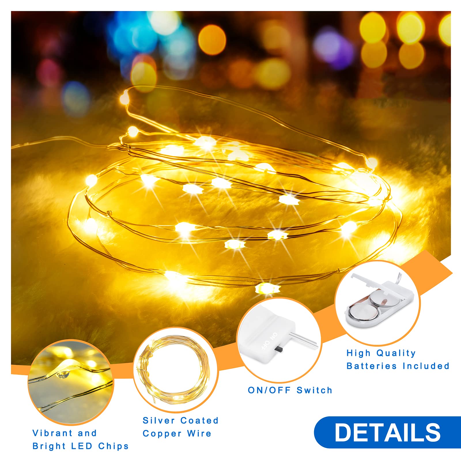Ostwiki Fairy Lights - 12 Pack Warm White LED String Lights, 7ft Battery Operated Copper Mini Lights for Crafts, Wedding, Christmas Decor