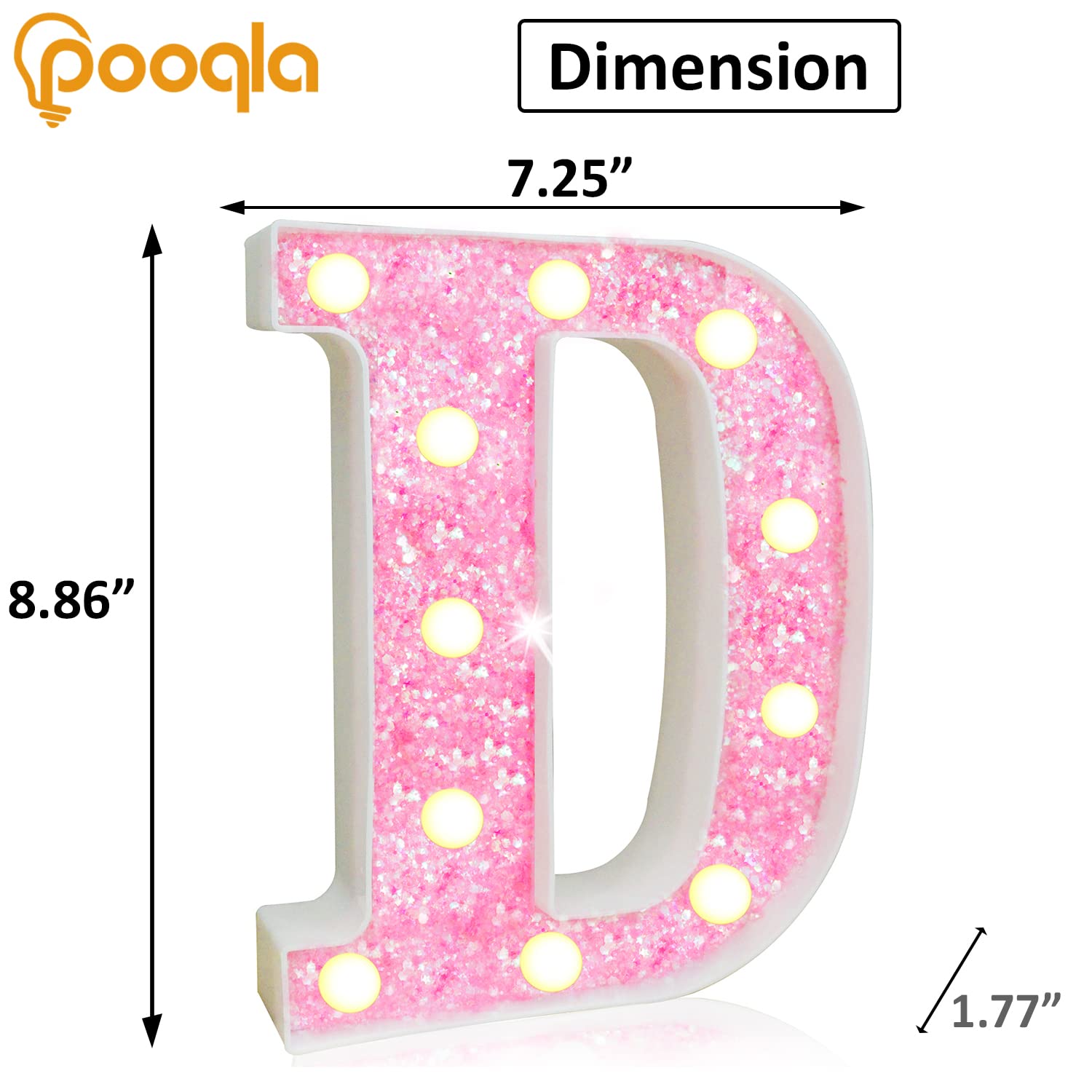 Pooqla LED Marquee Letter Lights - Sequin Pink Alphabet Sign for Parties, Weddings, Home Decor, Battery Powered