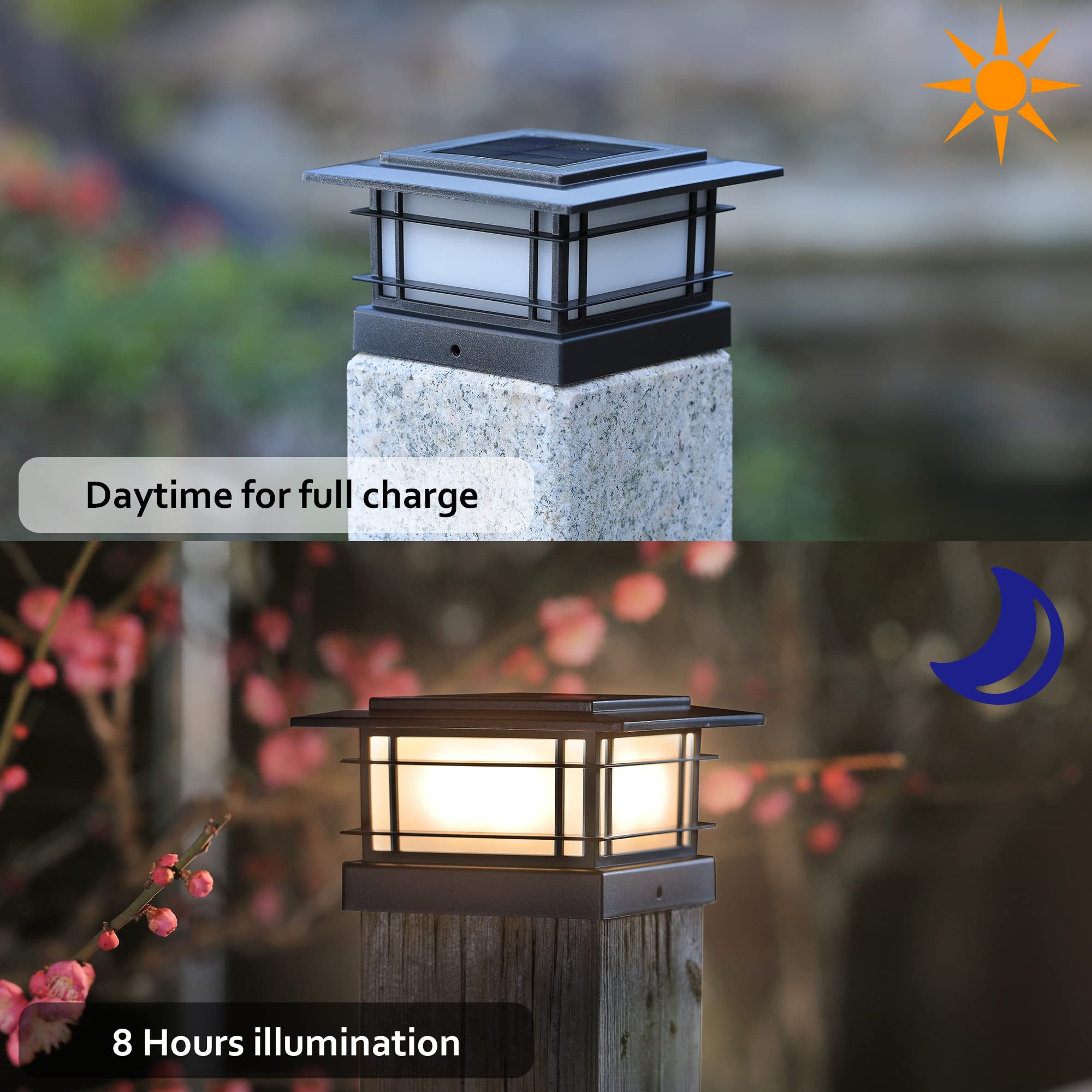 Dynaming 6 Pack Solar Post Lights Outdoor, Solar Powered Fence Post Cap Lights, High Brightness Warm White Smd Led Lighting Decor For Garden Deck Patio, Fit 4X4, 5X5 Or 6X6 Wooden Posts