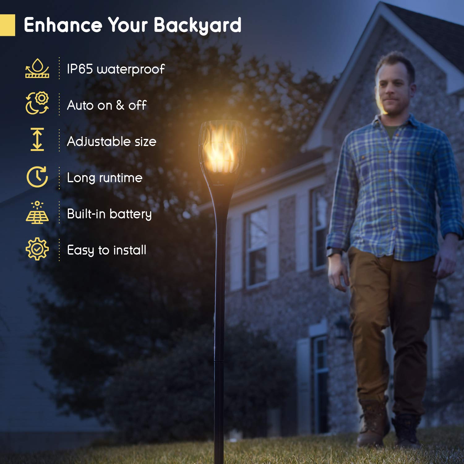 Everbeam P1 Solar Torch Light With Flickering Flame - Our Waterproof Outdoor Solar Tiki Torches Come Equipped With 96 Led Bulbs