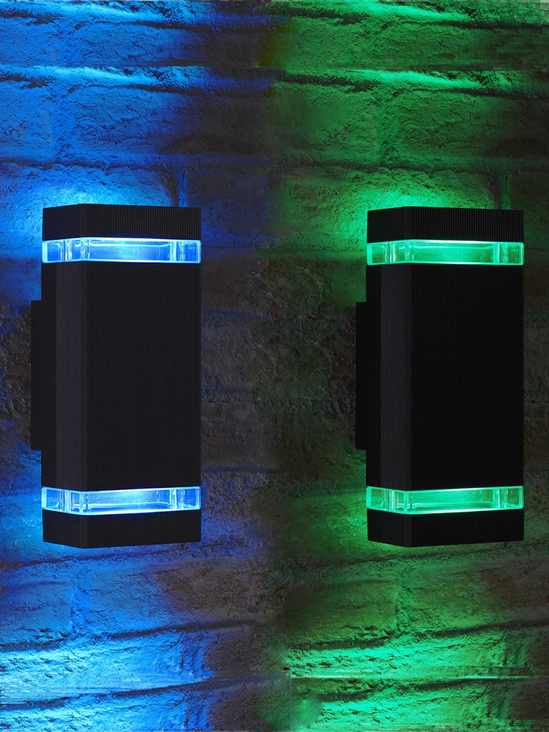 iYogaled Outdoor Wall Sconce Light Fixture - Dusk to Dawn, Aluminum, Green & Blue, Model ROSY11