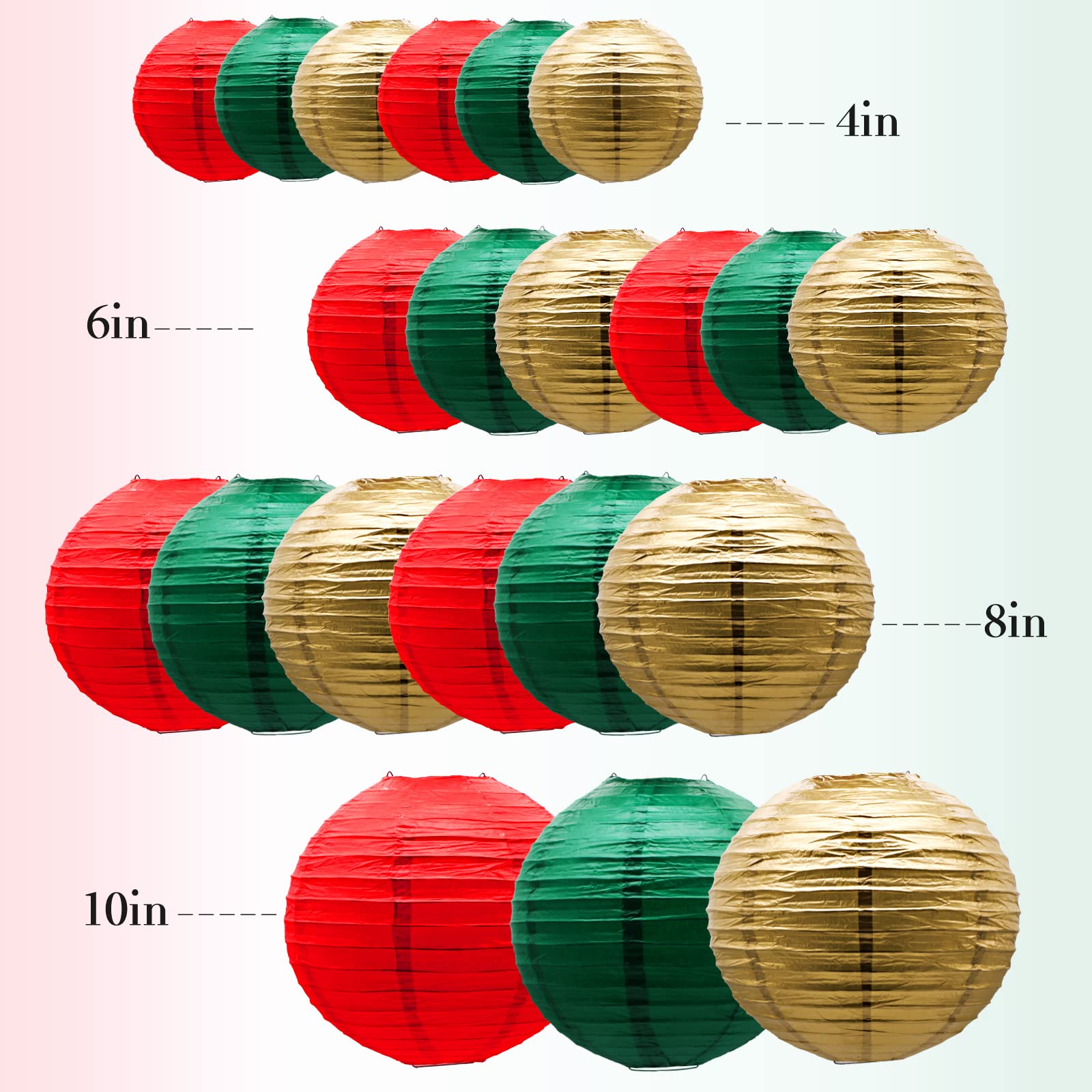 ADLKGG Paper Lanterns 21pcs Decorative Round Hanging Lanterns for Christmas, Italian Party, Graduation - Green/Red/Gold