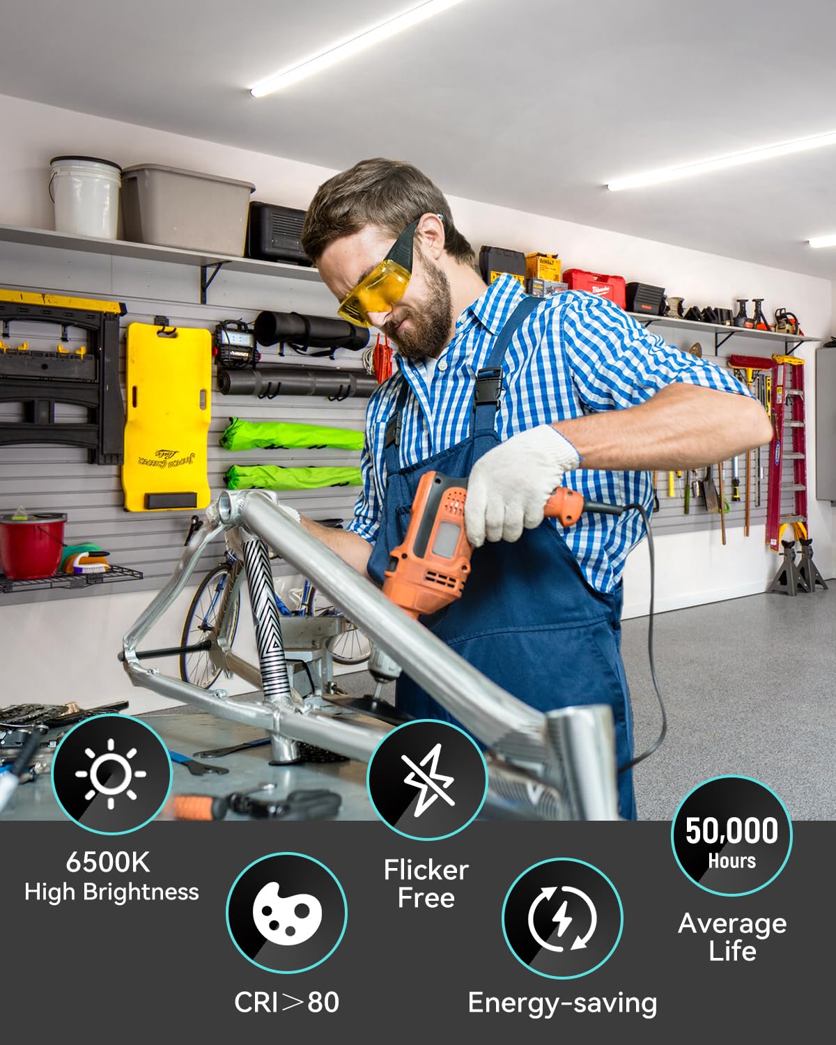 Sunlinkco (4 Pack) 4Ft T5 Led Shop Light,6500K,20W,2300Lm(Super Bright White) Linkable Led Integrated Fixture,Garage Light,Ceili