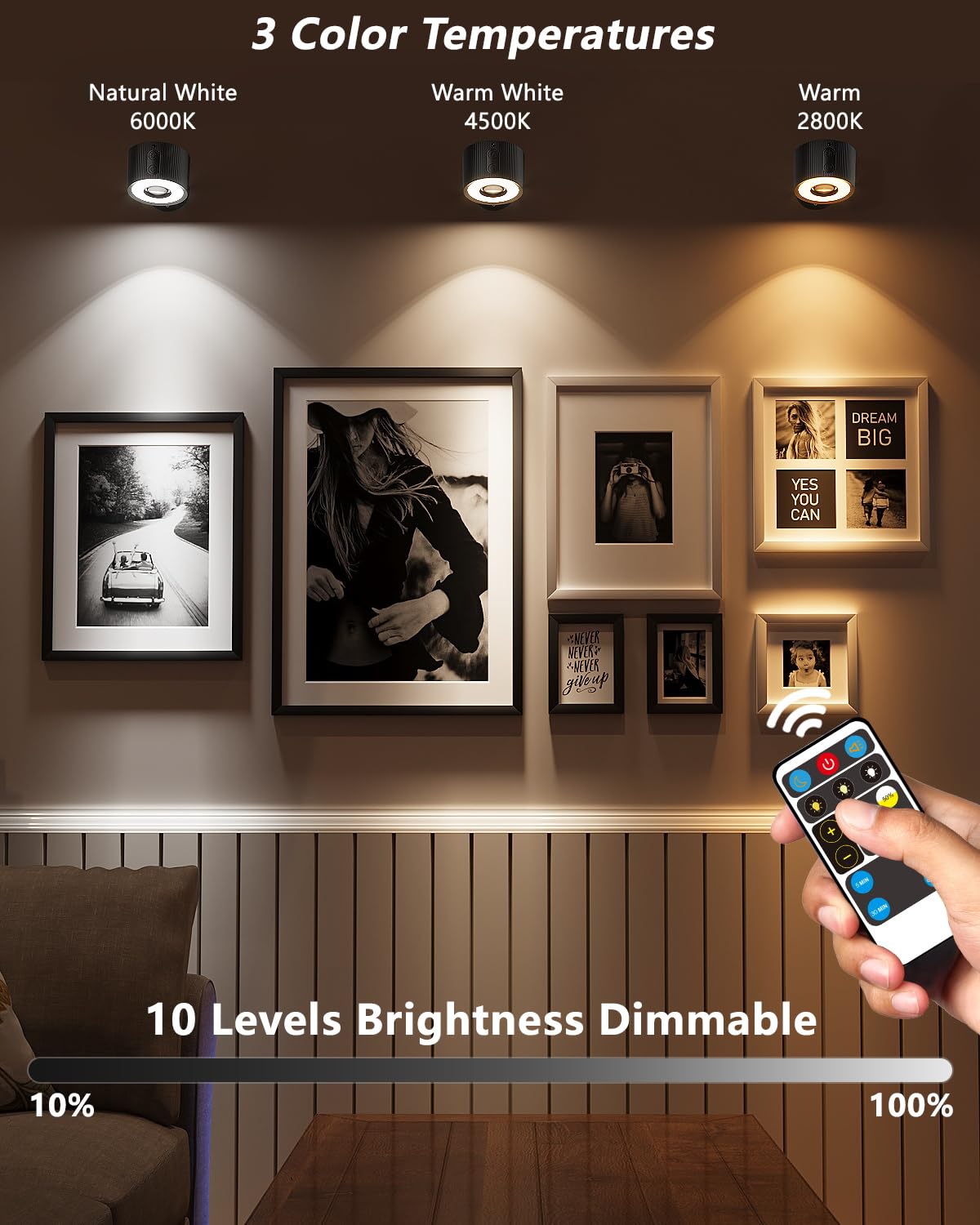 Led Wall Mounted Lights With Remote, 3 Lighting Modes & Dimmable For Picture Lights, 3200Mah Battery Operated Wall Sconces, Magn