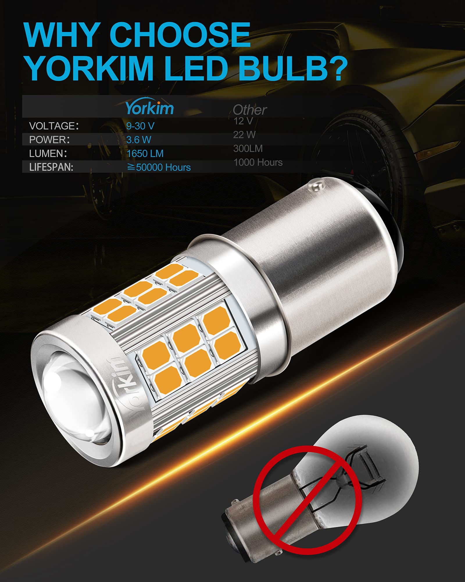Yorkim 1157 Led Bulb Amber, 1157 Led Turn Signal Bulb, 2357 Led Bulb 2057 7528 Bay15D Replacement For Turn Signal Blinker Lights