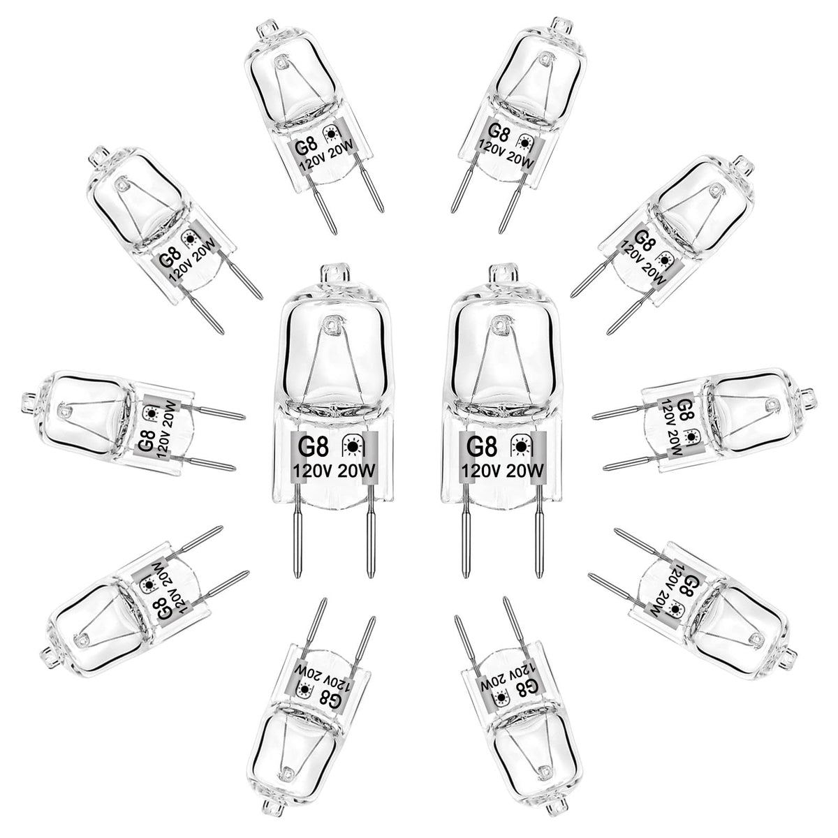G8 Bulb, 12Pcs G8 Halogen Bulb 20W 120V, T4 Jcd Type G8 Base Bi-Pin Xenon Light Bulbs, Dimmable With Long Lasting Lifespan, G8 H