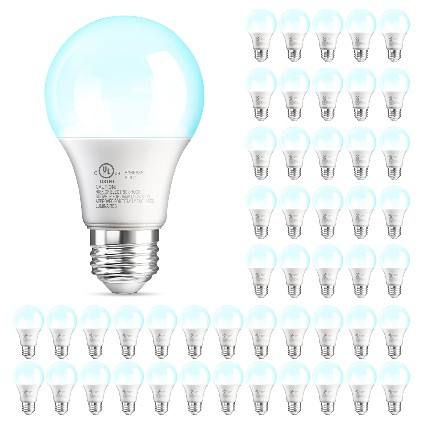 Volivo 50 Pack A19 Led Light Bulbs, 5000K Daylight, 60W Equivalent, Efficient 9W, 800 Lumens, Energy Saving Led Bulb, E26 Base, 