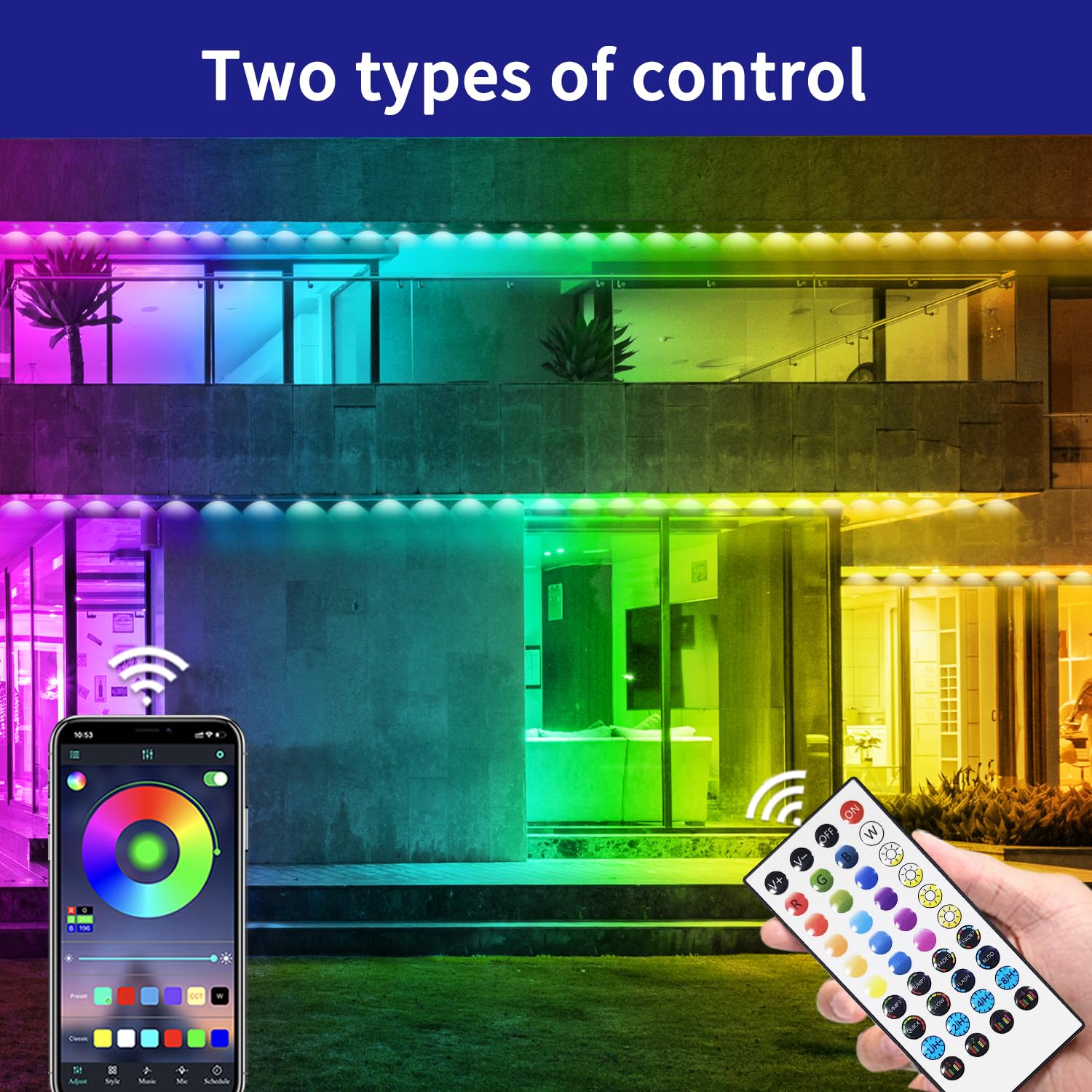 Yocrostar 100ft RGB Outdoor Eaves Lights with App Control & IP67 Waterproof - DIY Christmas & Garden Decorations