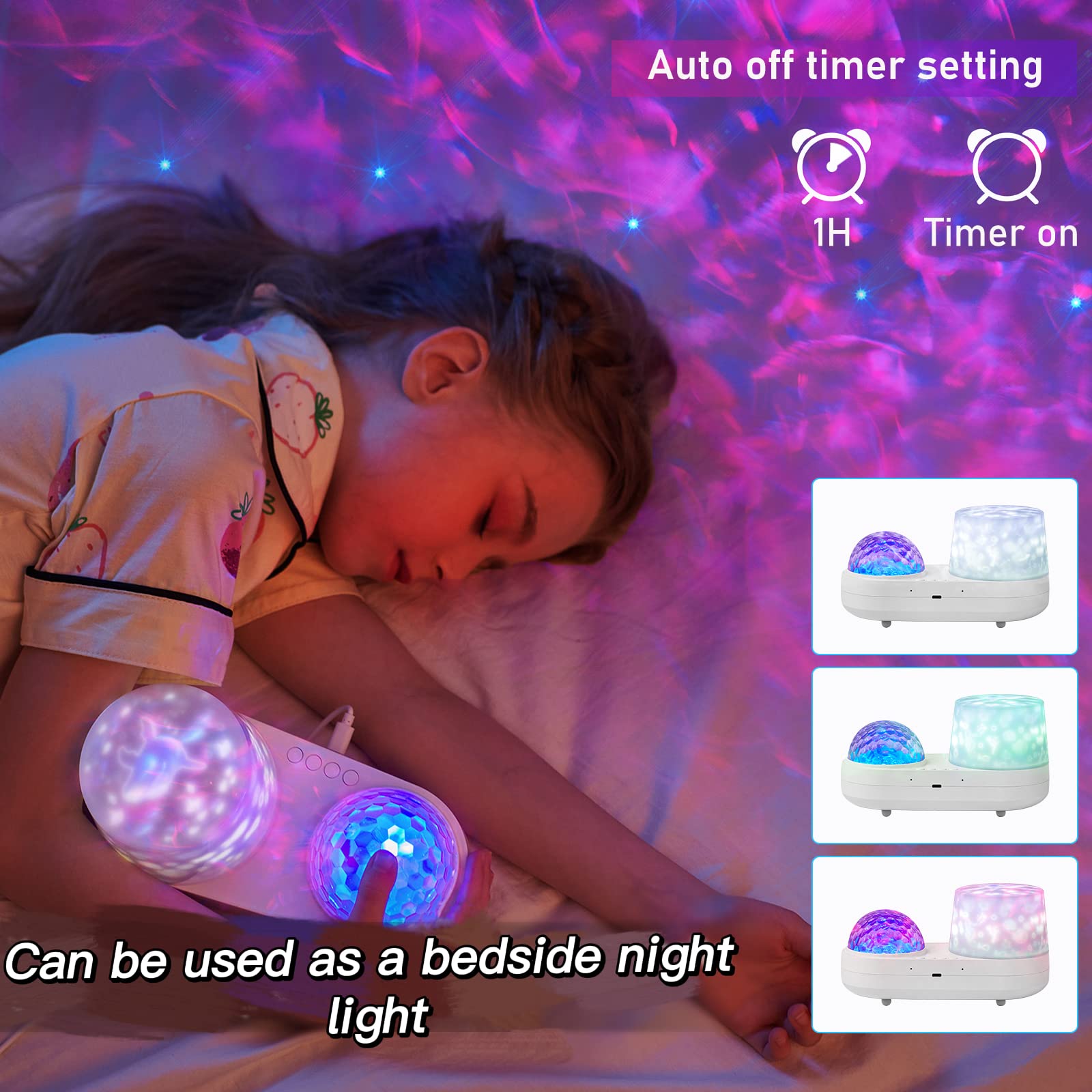 STARS LAMP Ocean Night Light Projector, Kids Galaxy Projector, 360° Rotation, Plastic, Double Projection