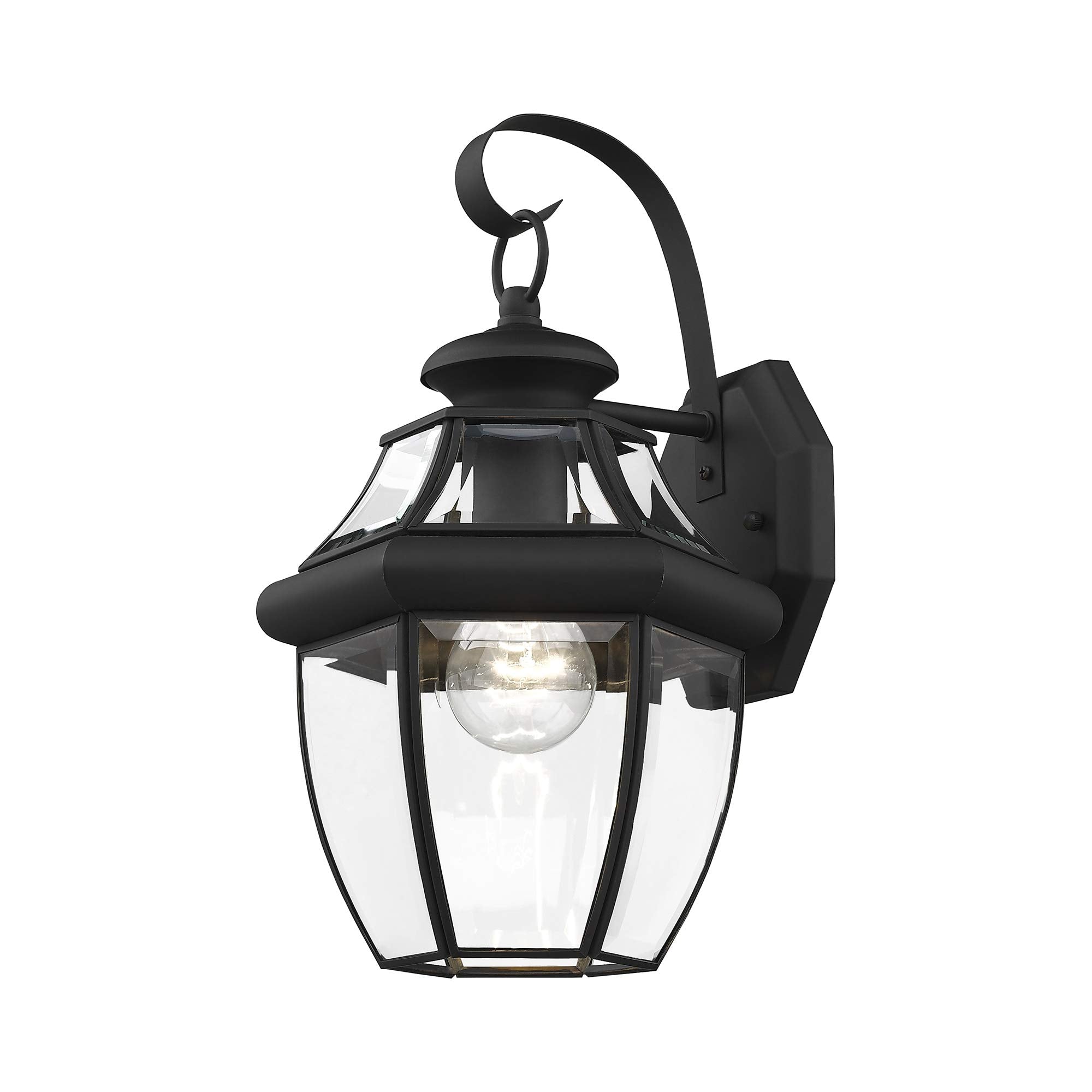 Livex Lighting 2151-04 Monterey 1 Light Outdoor Black Finish Solid Brass Wall Lantern With Clear Beveled Glass, 13'' X 8.5'' X 8