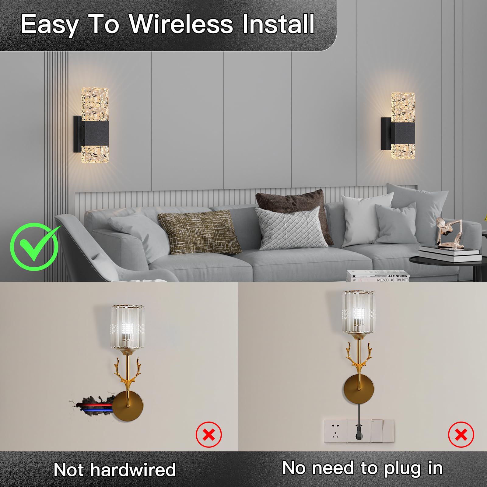 Camuucci Battery Operated Wall Sconce Rechargeable Battery Powered 12000Mah Wall Light Indoor Not Hardwired Remote Control Dimma