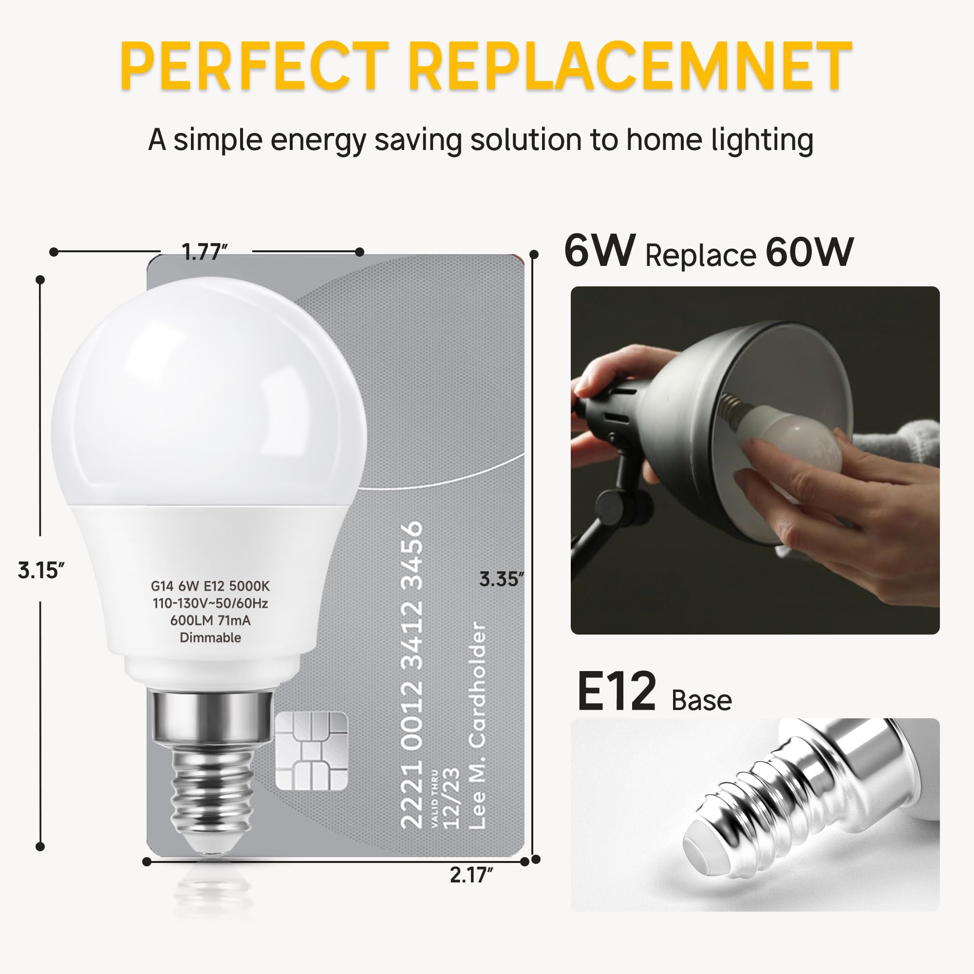 Prosperbiz E12 Dimmable Led Light Bulbs 6W (60W Equivalent), Daylight White 5000K,