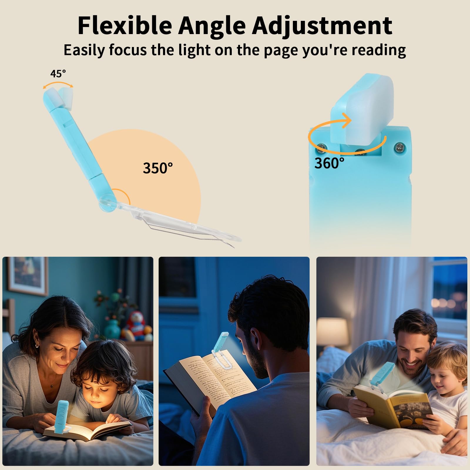 24 Led Rechargeable Book Light For Reading In Bed-Eye Caring 3 Color Temperatures 80 Hrs Runtime Lightweight Clip-On Lamp  Perfect For Kids  Book Lovers  And Student Gift (Blue  Clip On)