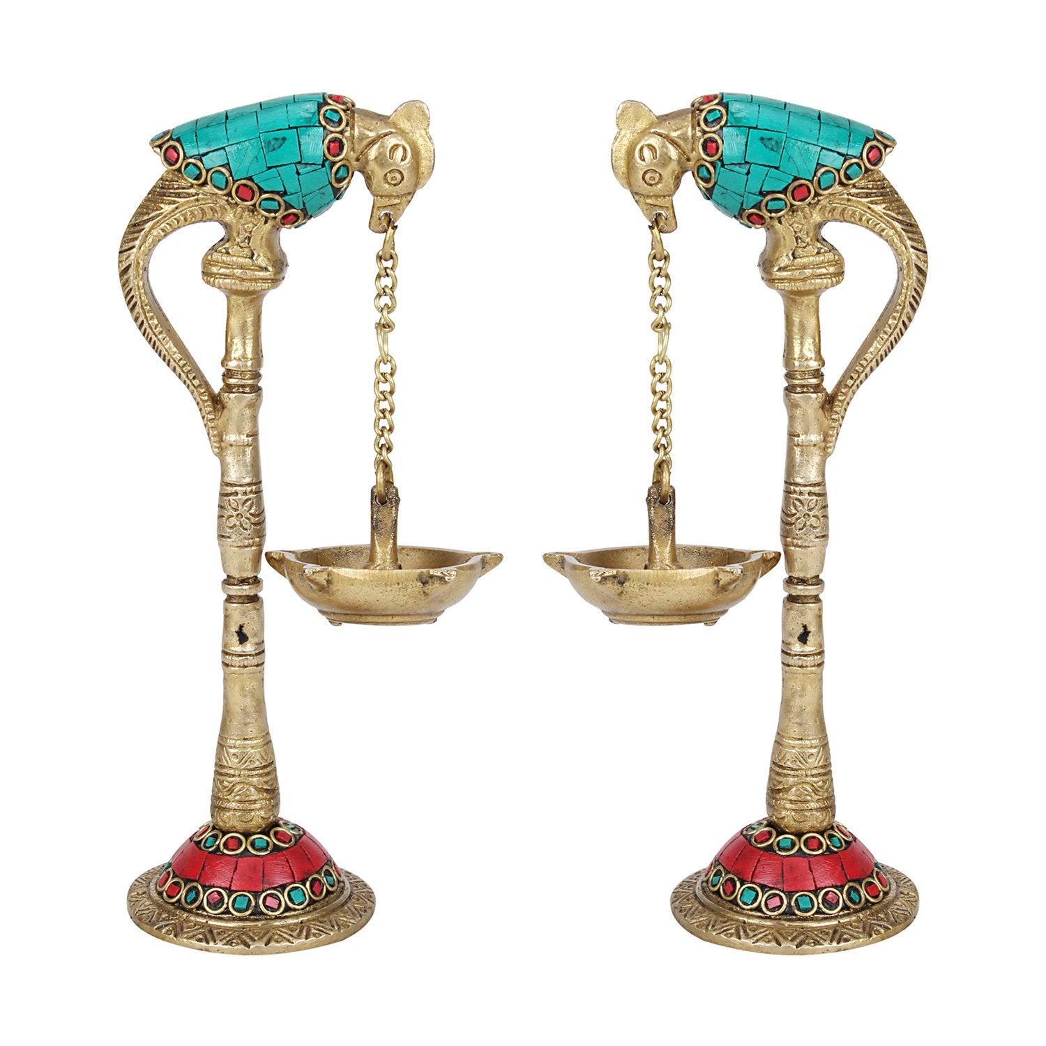 Kartique Brass Parrot Design Diya Hanging in Chain from Beak (Multi_2.3 Inch X 3.9 Inch X 7.4 Inch)