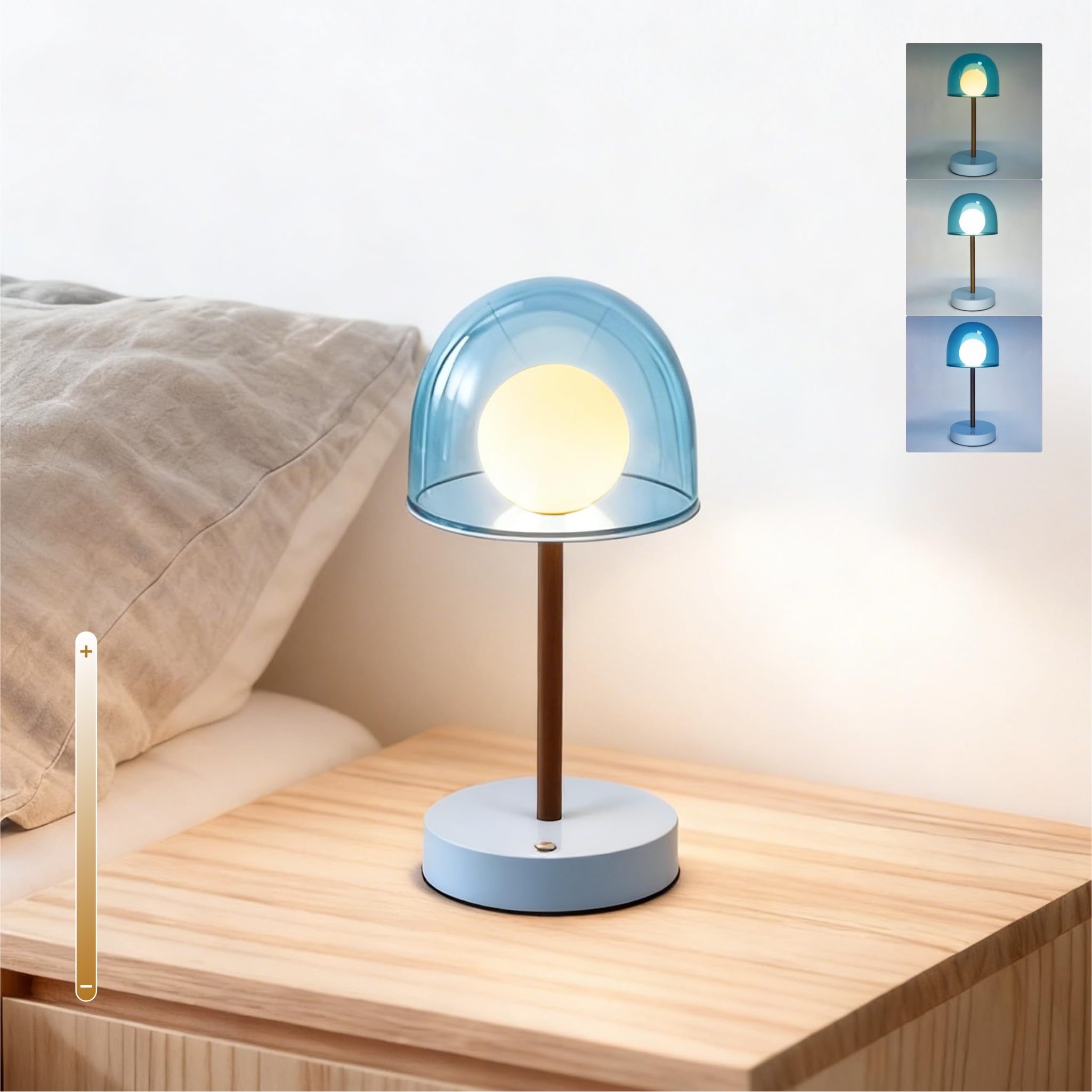 PetiitLyt Small Lamp Battery Operated, Bathroom Shower Lamp IP44, Cordless Blue Light Desk Dimmable, Rechargeable Lamp Mushroom,
