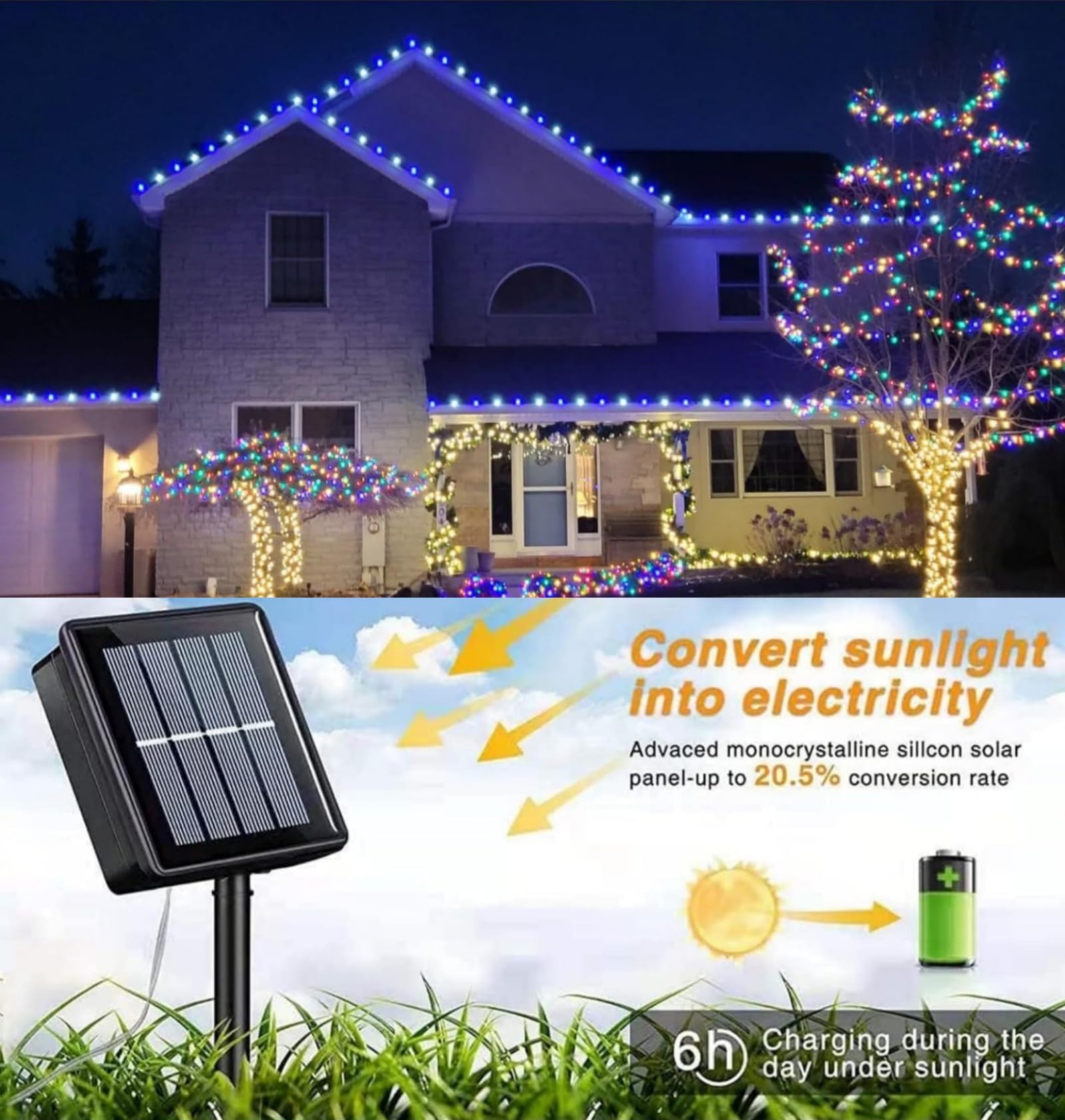 Qitong 4 Pack Solar String Lights, Each 33Ft 100 Led Blue And White Solar Fairy Lights, 8 Modes Silver Wire Solar Outdoor Lights