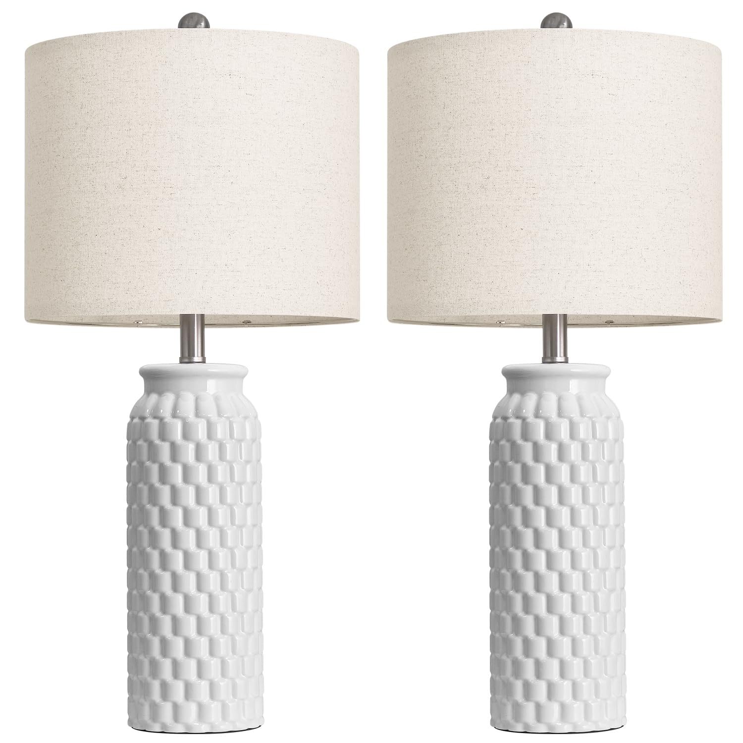 Usumkky 27 White Modern Ceramic Living Room Lamps Bedside Lamp Set Of 2 For Bedroom Decor Farmhouse Table Lamp For Living Room Office Dorm