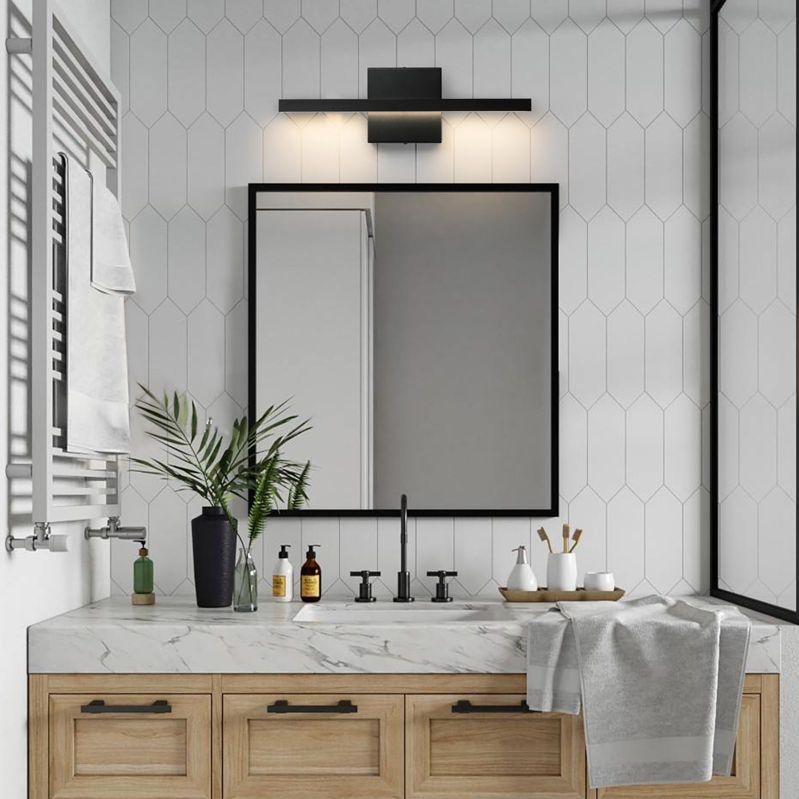 Epinl Black Bathroom Vanity Light - 15.7 Led Dimmable Wall Sconce, Aluminum Fixture For Bathroom & Bedroom, Model 8081Wl-16Bk-Us