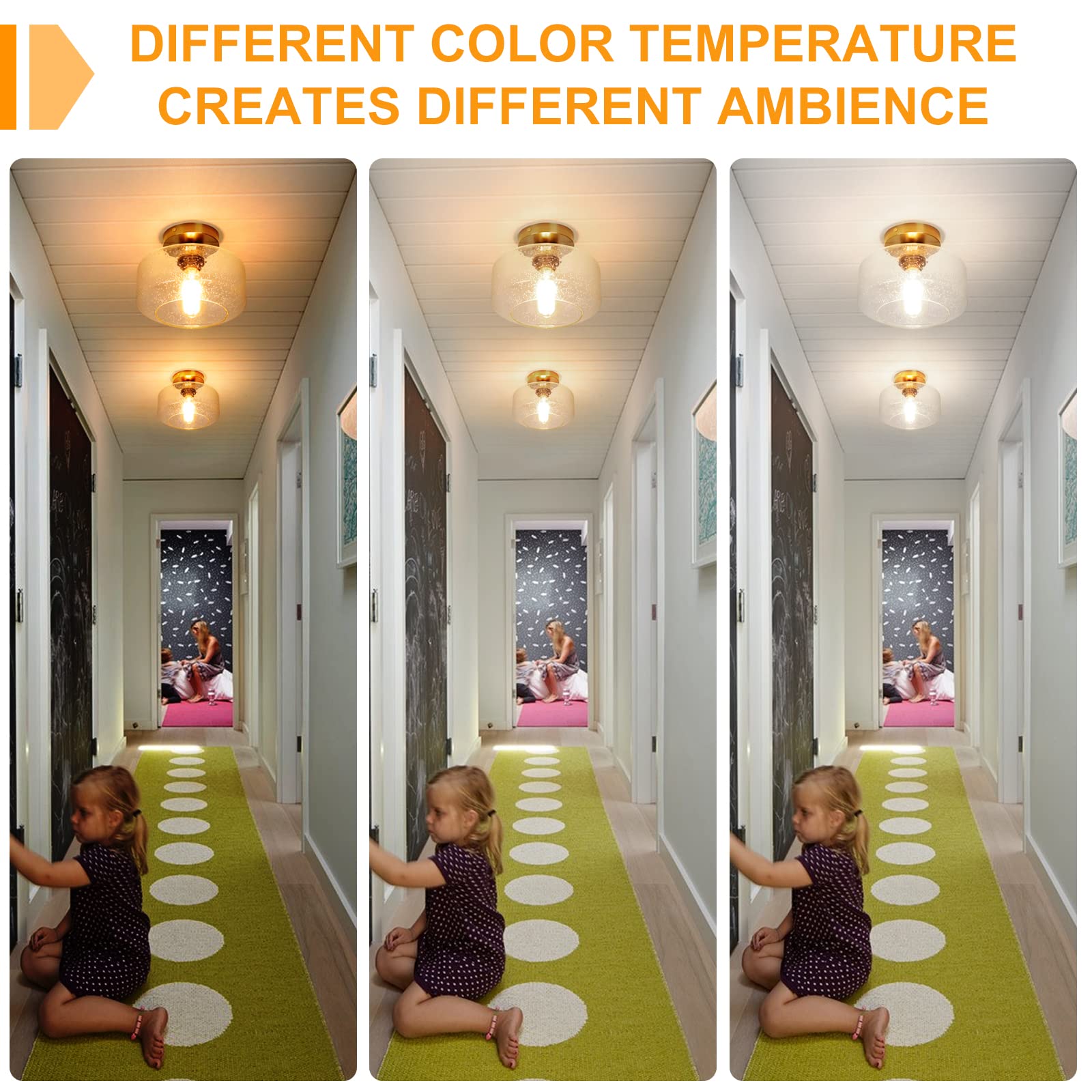 Sunrider Industrial Semi Flush Mount Ceiling Light Fixture, Seeded Glass Pendant Lamp, Brushed Golden Metal Base, Gold Farmhouse