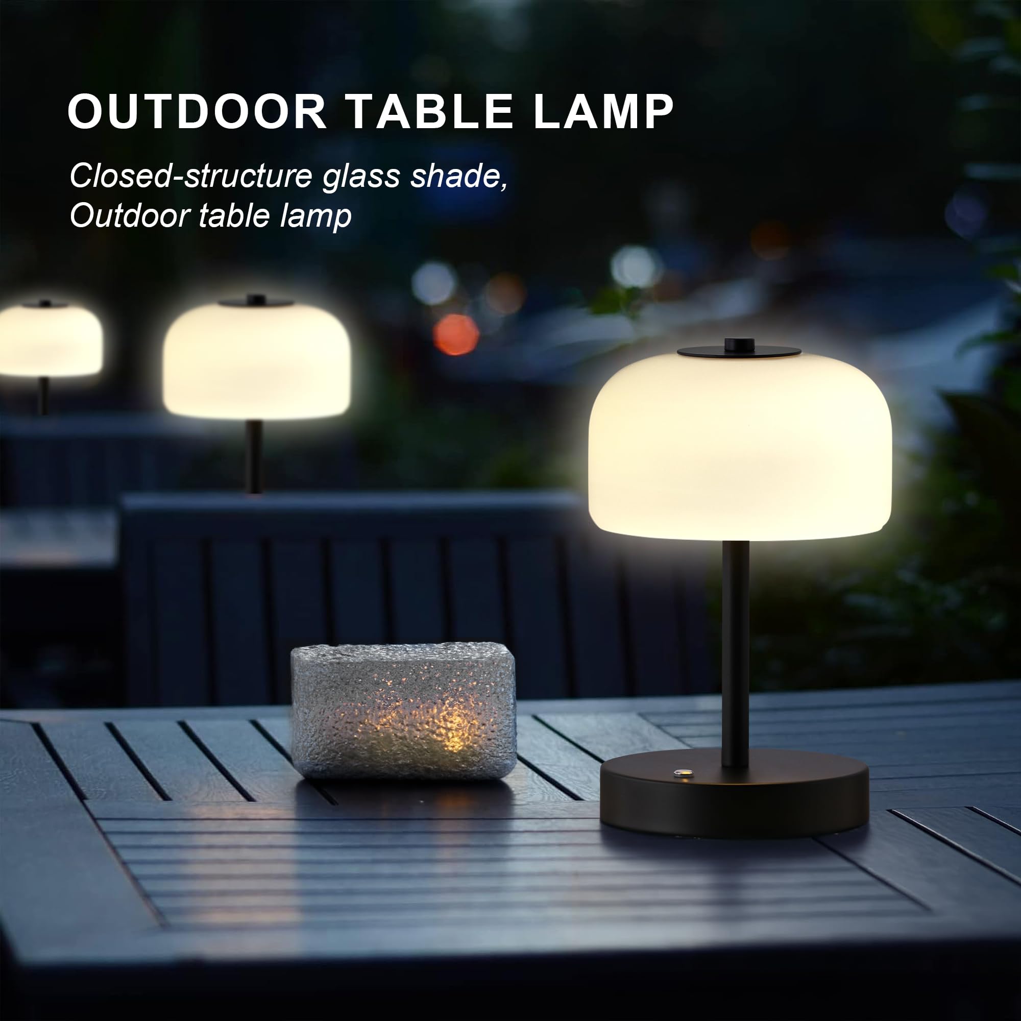 Oneach Portable Cordless Table Lamp, Rechargeable Battery Powered Lamp with Opal Glass Shade, 3-Way Dimmable LED Touch Mushroom