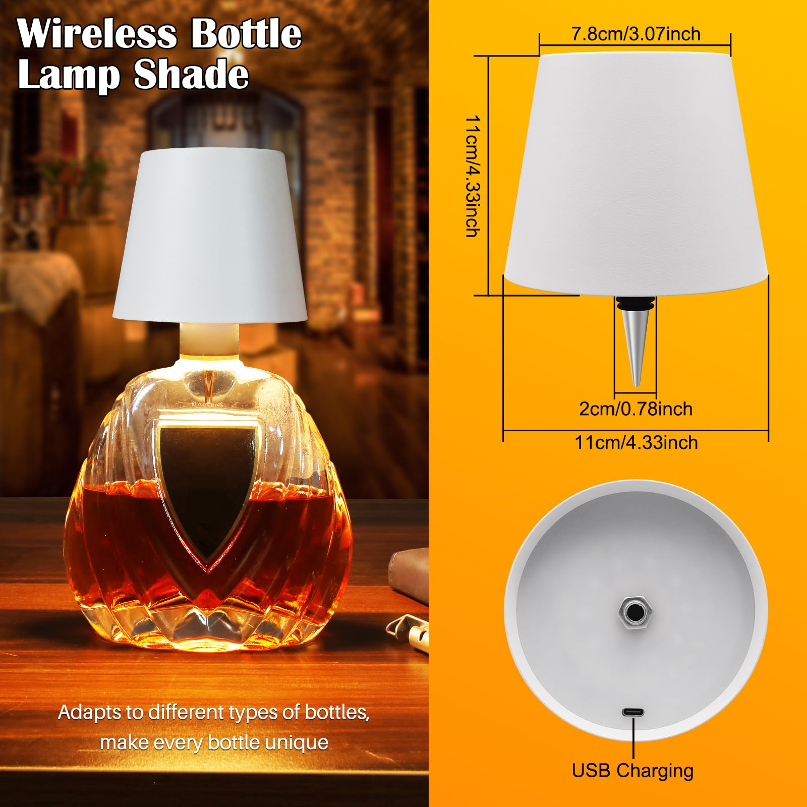 Tgxcf Wireless Bottle Lamp, Portable Metal Led Wireless Bottle Lamp With 3 Color Light Dimming, Rechargeable Wine Bottle Light Head, Waterproof Touch Table Lamp For Room Bar Party Decor, White