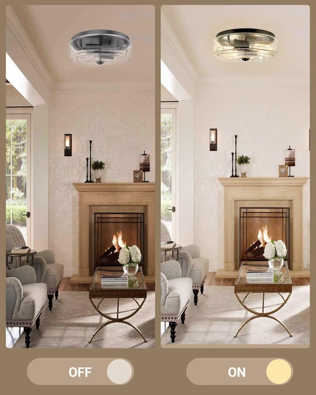 Foitton 2-Light Black Flush Mount Ceiling Light With Seeded Glass For Hallway, Kitchen, Bedroom