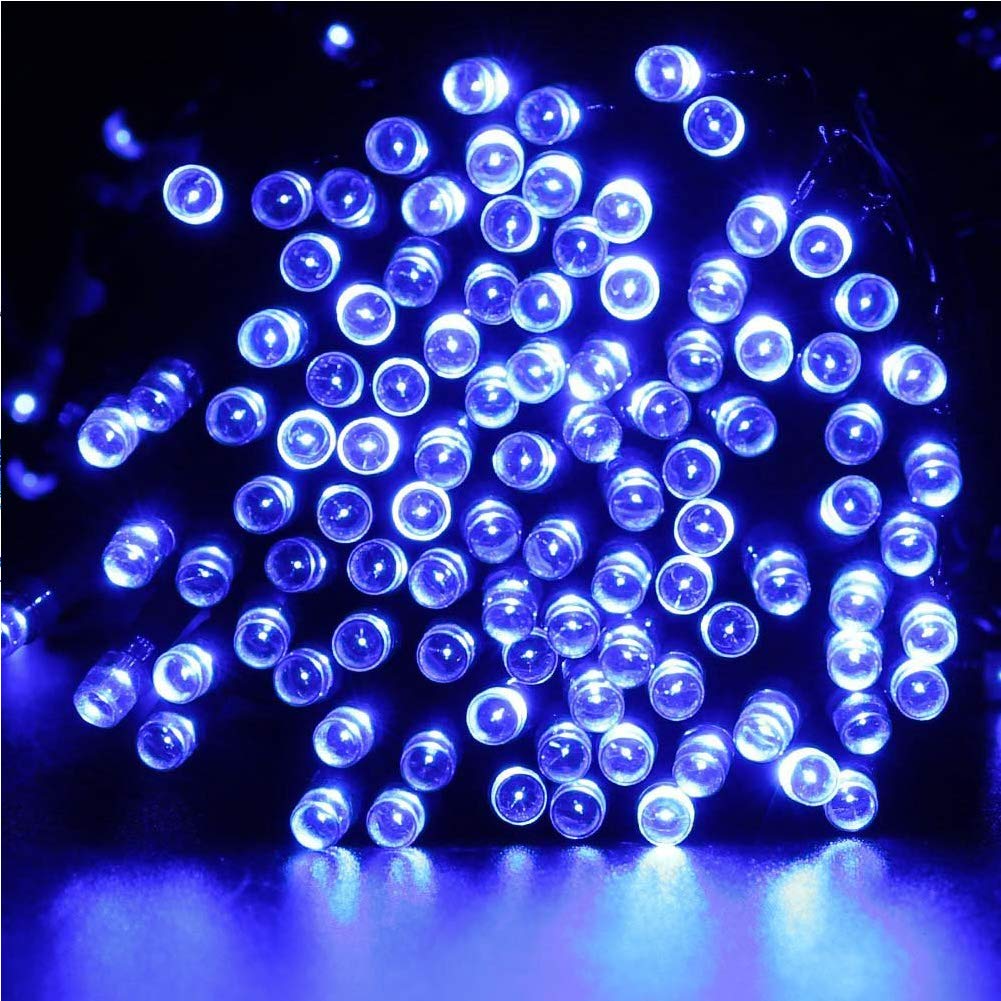 FULLBELL Fairy Lights 33ft 100 LED Outdoor String Lights, Blue, Memory Modes, Extendable, Transparent Wire, Perfect for Weddings and Parties