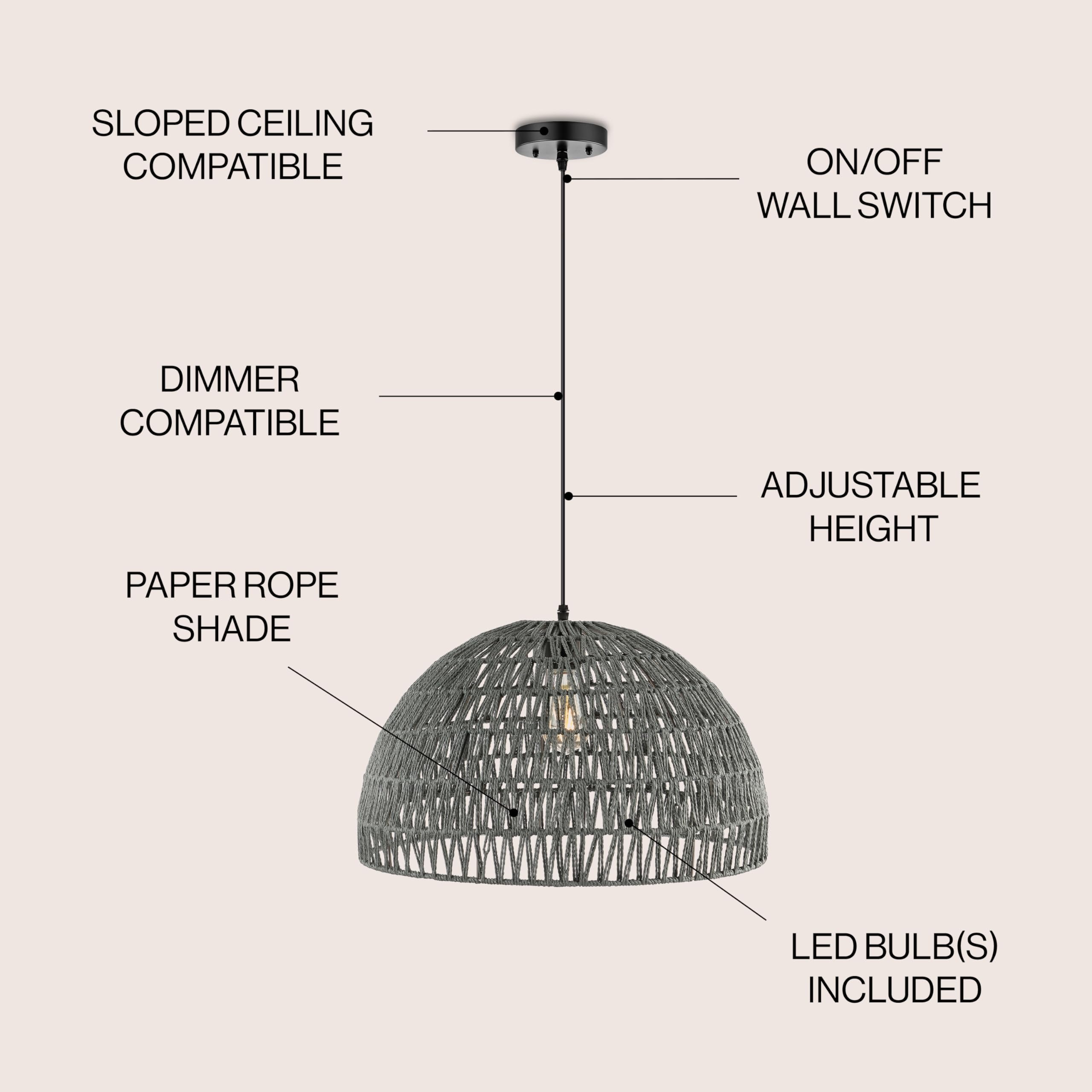 Jonathan Y Jyl6504D Campana 20'' 1-Light Bohemian Modern Woven Rattan/Iron Led Pendant Farmhouse Coastal Adjustable Dining Room