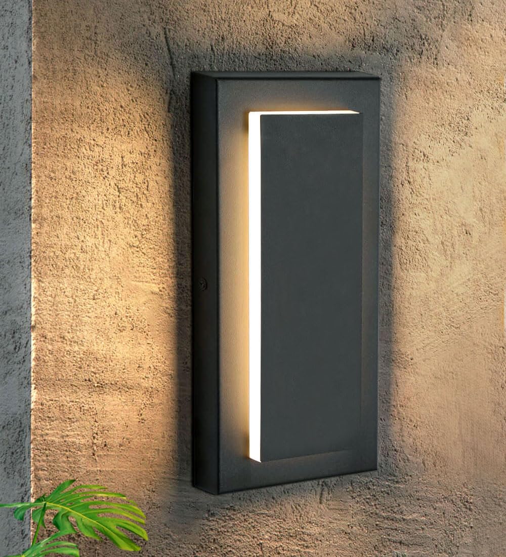 tewei Outdoor Wall Light Fixture & Indoor Wall Sconce Lighting 11.8''Mini Black Modern Rectangular Exterior Wall Sconce, 360 Bea