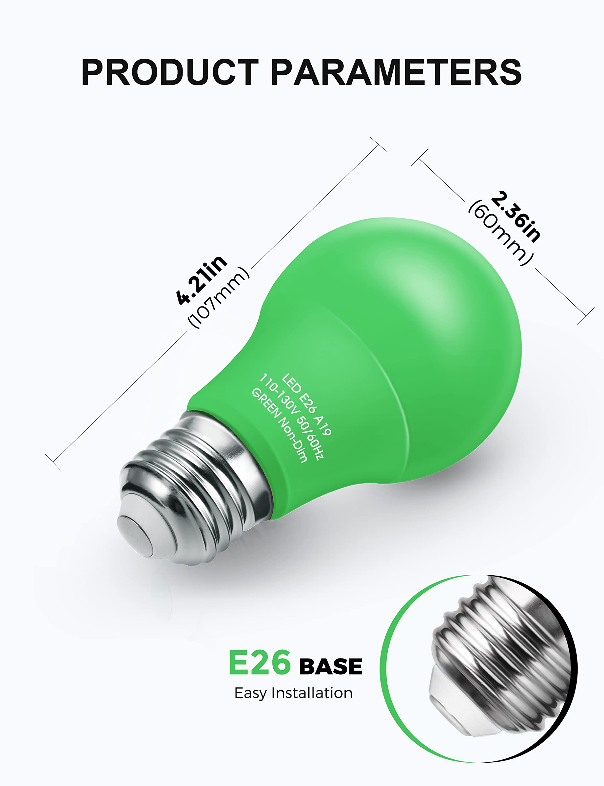 Green Light Bulb? 4 Pack?  9W (60W Equivalent) A19 Green Light Bulbs  E26 Base Non-Dimmable 720Lm 120V Porch Light  Led Colored Light Bulbs For Christmas Decor Party Holiday Lighting