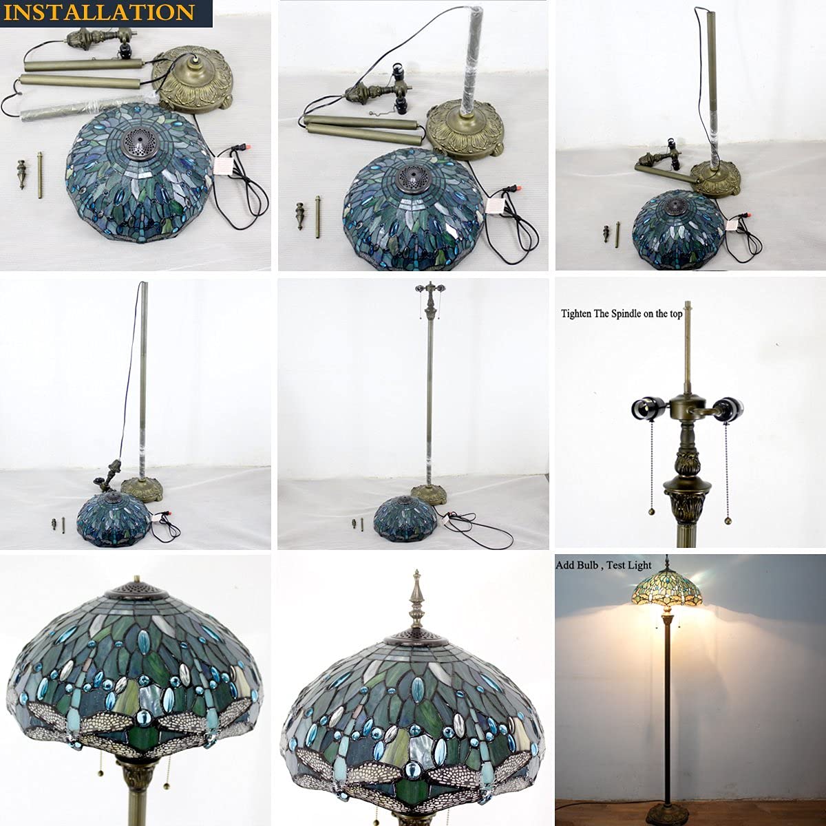 WERFACTORY Tiffany Floor Lamp Base, 64 Inch Bronze Resin Replacement for 16-24 Inch Shades, Antique Design, Model F01