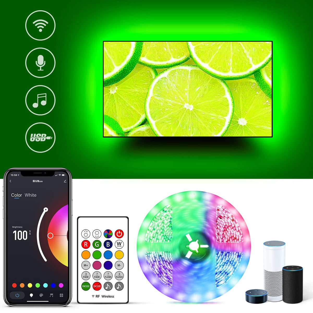 Upgraded Tv Led Backlight For 85 Inch Tv,19.6Ft Usb Smart Wifi Led Strip Light Compatible With Alexa,Rgbw 6500K Monitor Bias Lig
