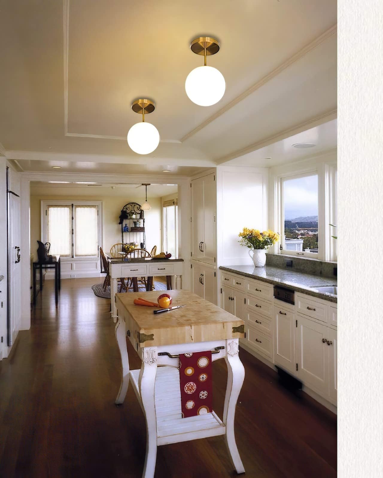 Koko&Yukina Mid Century Globe Semi Flush Mount Light Fixture, Frosted Glass, Gold Finish