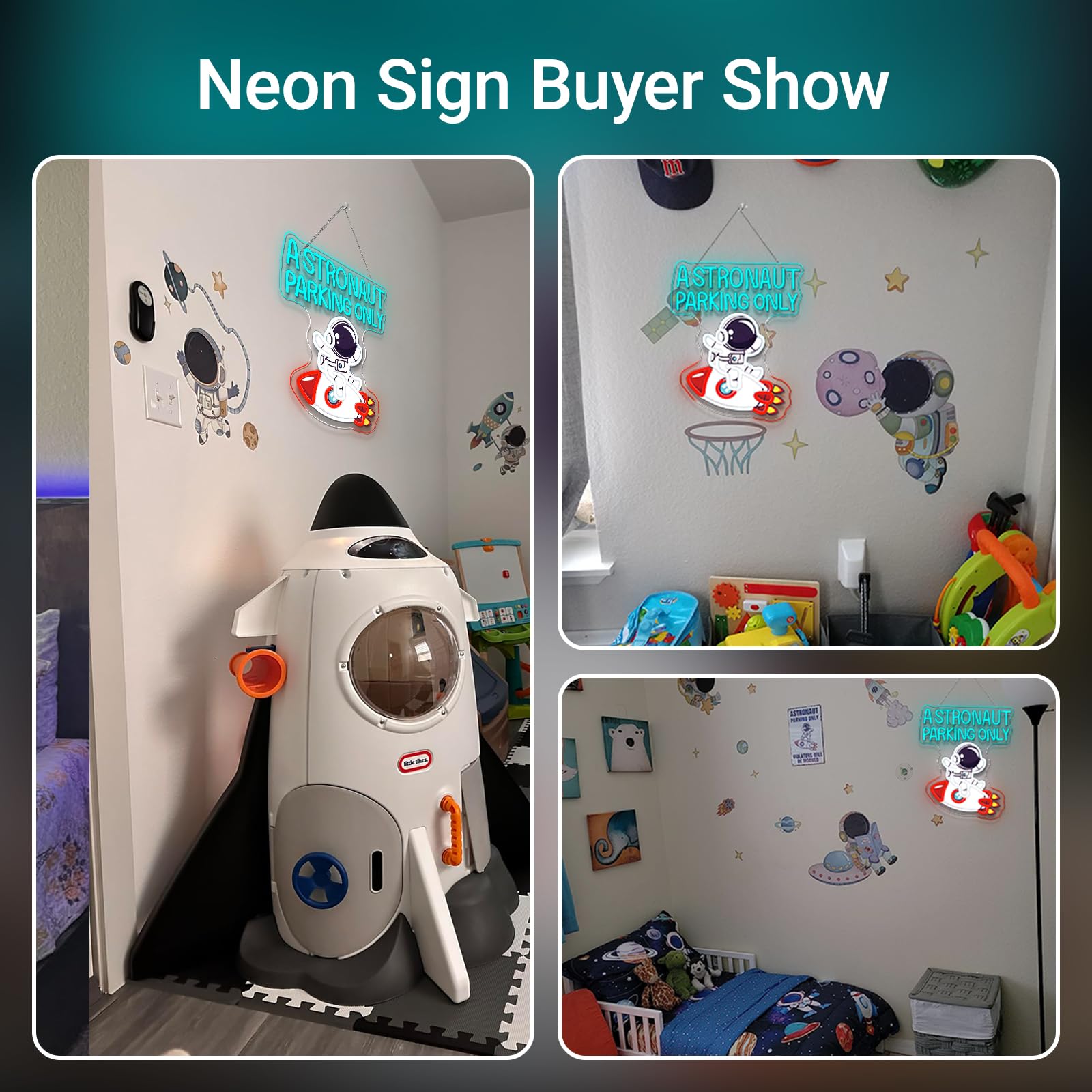 Astronauts Neon Sign Rocket Neon Signs Space Led Lights Wall Decor Astronaut Led Light For Game Room Man Cave Bedroom Kids Room Decoration Great Gift For Astronomy Lovers