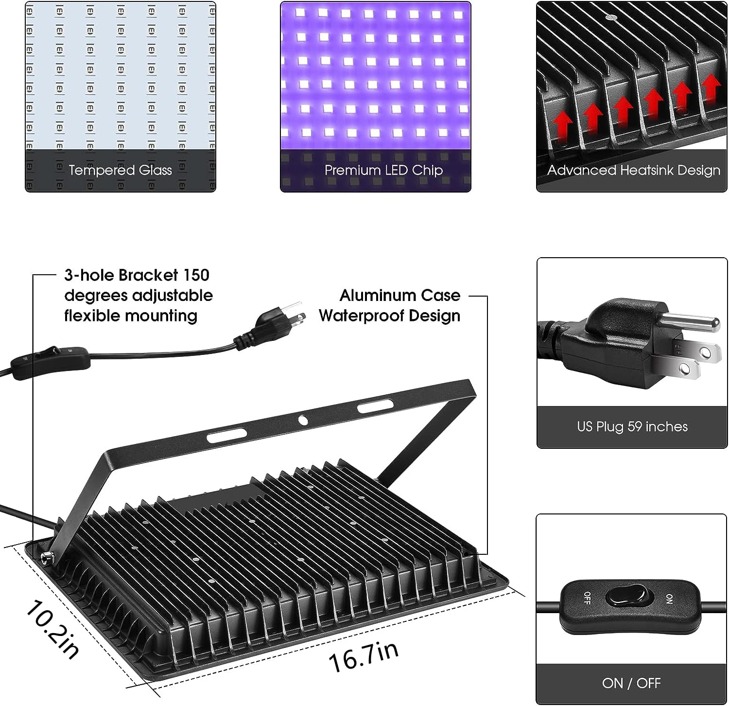 Xycn 500W Led Black Lights, Ip66 Waterproof, 2 Pack For Glow In The Dark & Stage Lighting