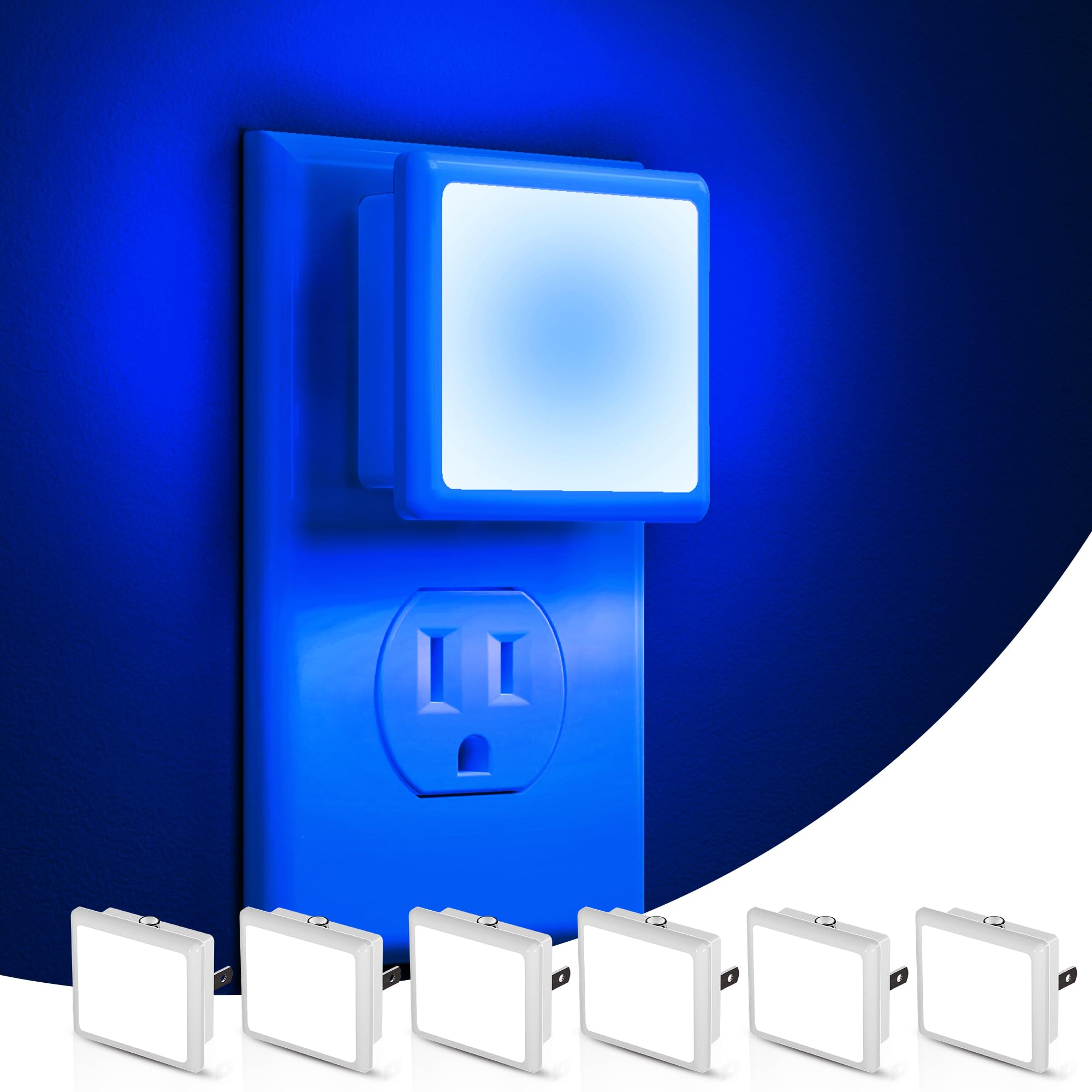 L LOHAS LED Blue Night Lights Plug into Wall 6-Pack  0.3W Plug in Night Light  Dusk to Dawn  Bright Nightlight Auto-On/Off  for For Mature Userss Kids Room Bedroom Bathroom Hallway Kitchen  Non-Dim