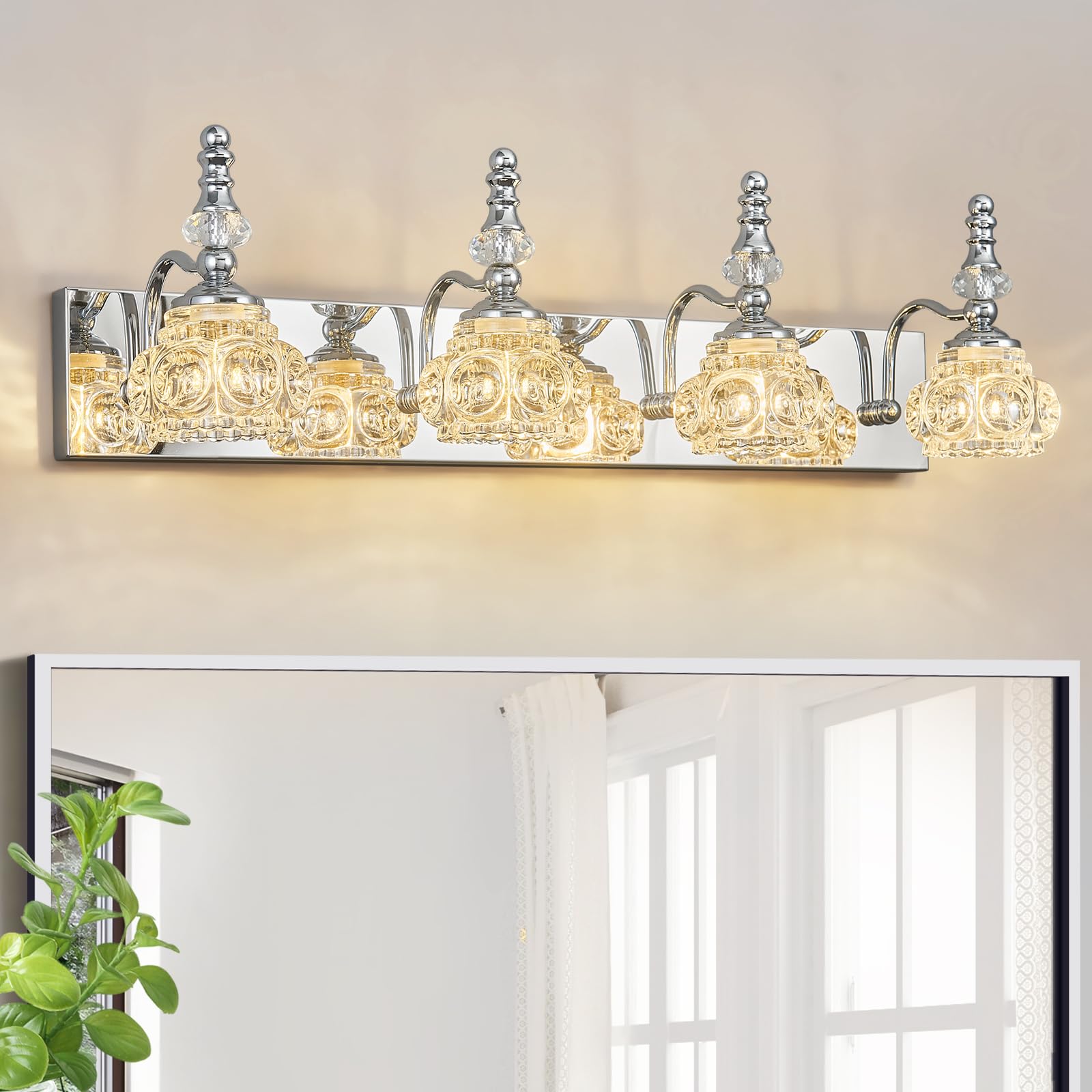 Lbsqj 4-Light Vintage Bathroom Vanity Light Fixture Industrial Chrome With Glass Shade Vanity Light Fixtures Over Mirror Glass Bathroom Vanity Lighting Fixtures G9 Bulb Wall Lights